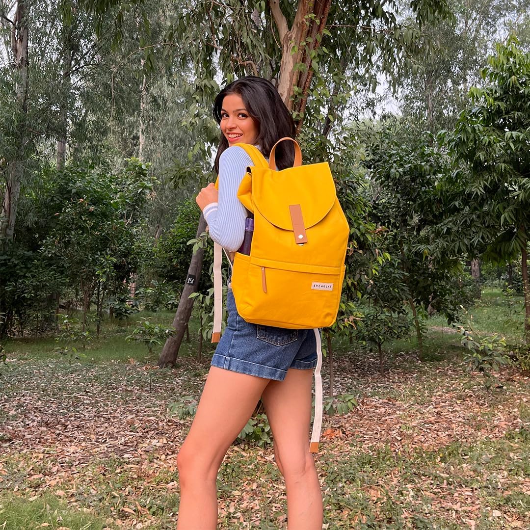 Svenklas Hagen Mochila  20 L de algodón orgánico italiano de cuero italiano 16″ pulgadas bolsa para portátil para hombres y mujeres, Limón cromo,