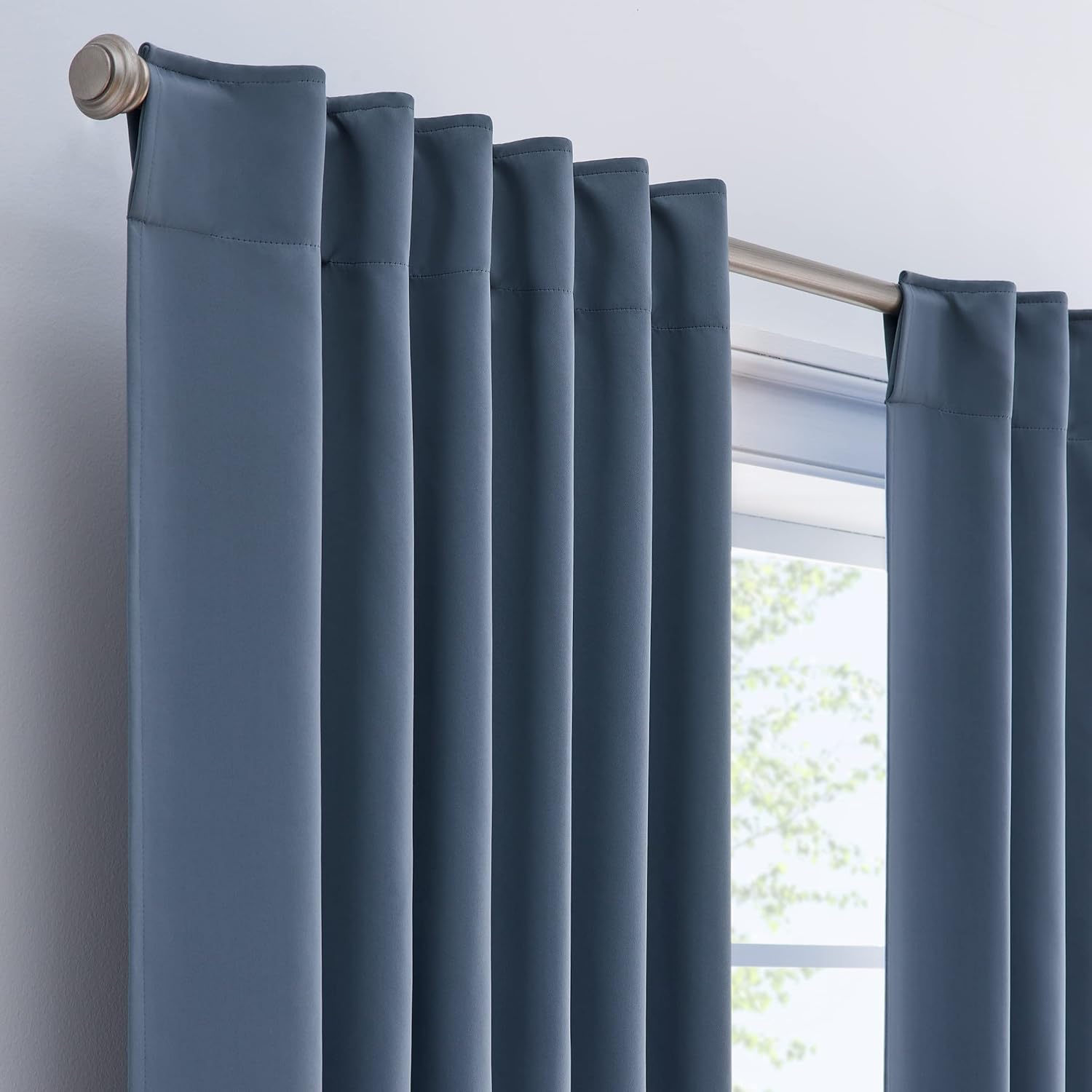 ECLIPSE Langley – Cortinas de triple tejido para oscurecimiento de habitaciones con bolsillo para cortinero (2 paneles), 52 x 63pulgadas, color azul