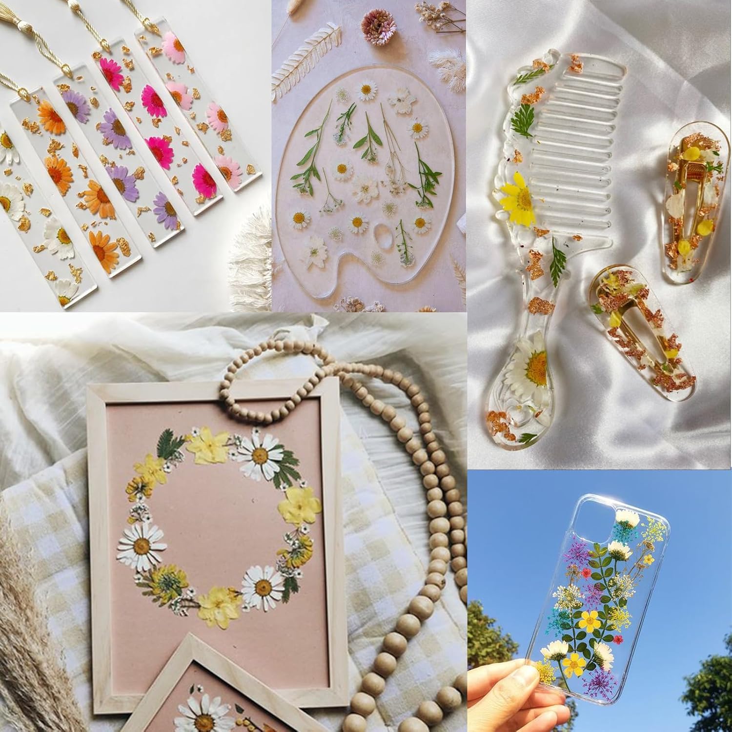 Flores secas prensadas, flores blancas naturales prensadas para manualidades, juego de hojas pequeñas de flores reales para resina, bricolaje,