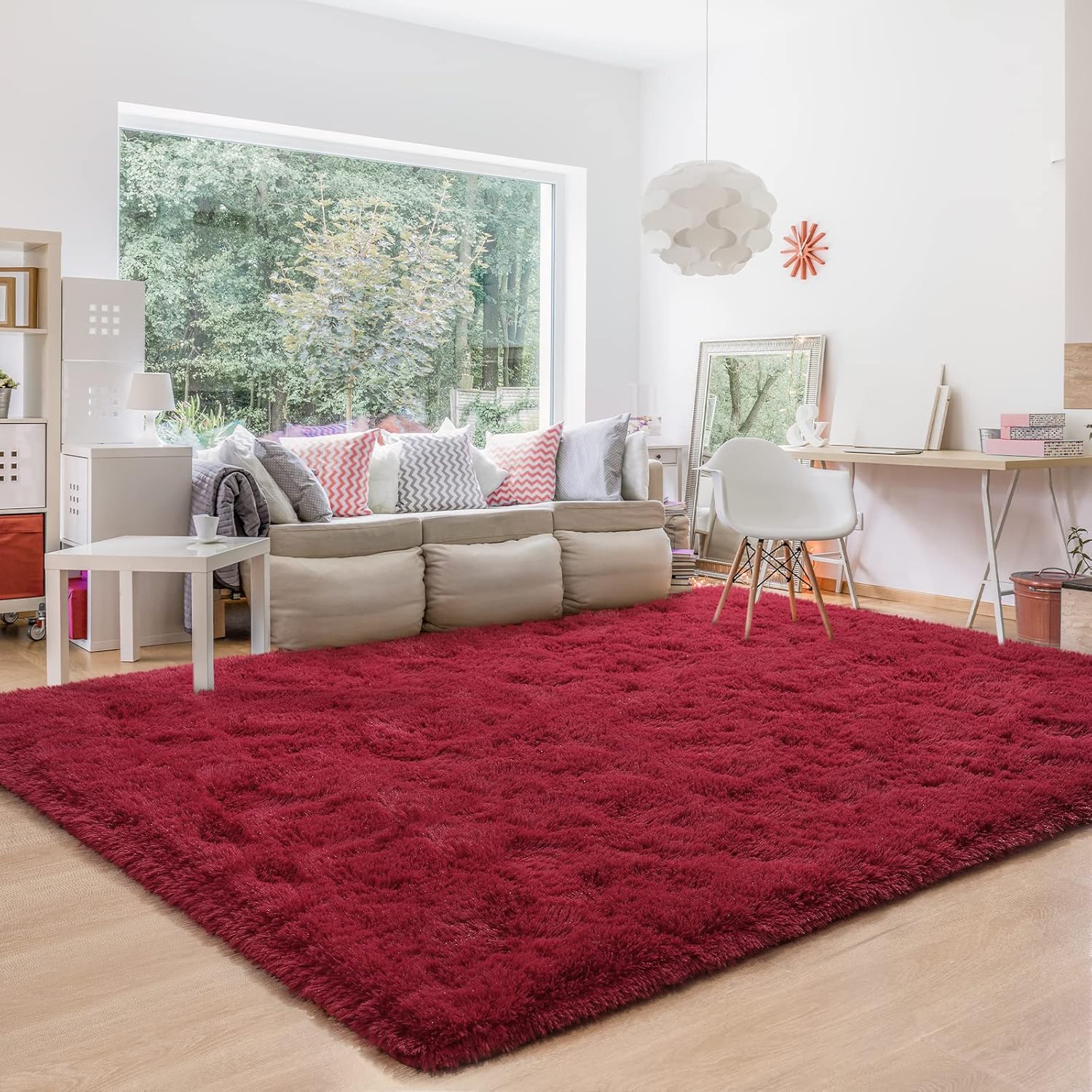 BENRON Alfombra de color rojo vino de 5 x 8 pies, alfombra de área roja para dormitorio, sala de estar, alfombra mullida de 5 x 8 pies, color rojo