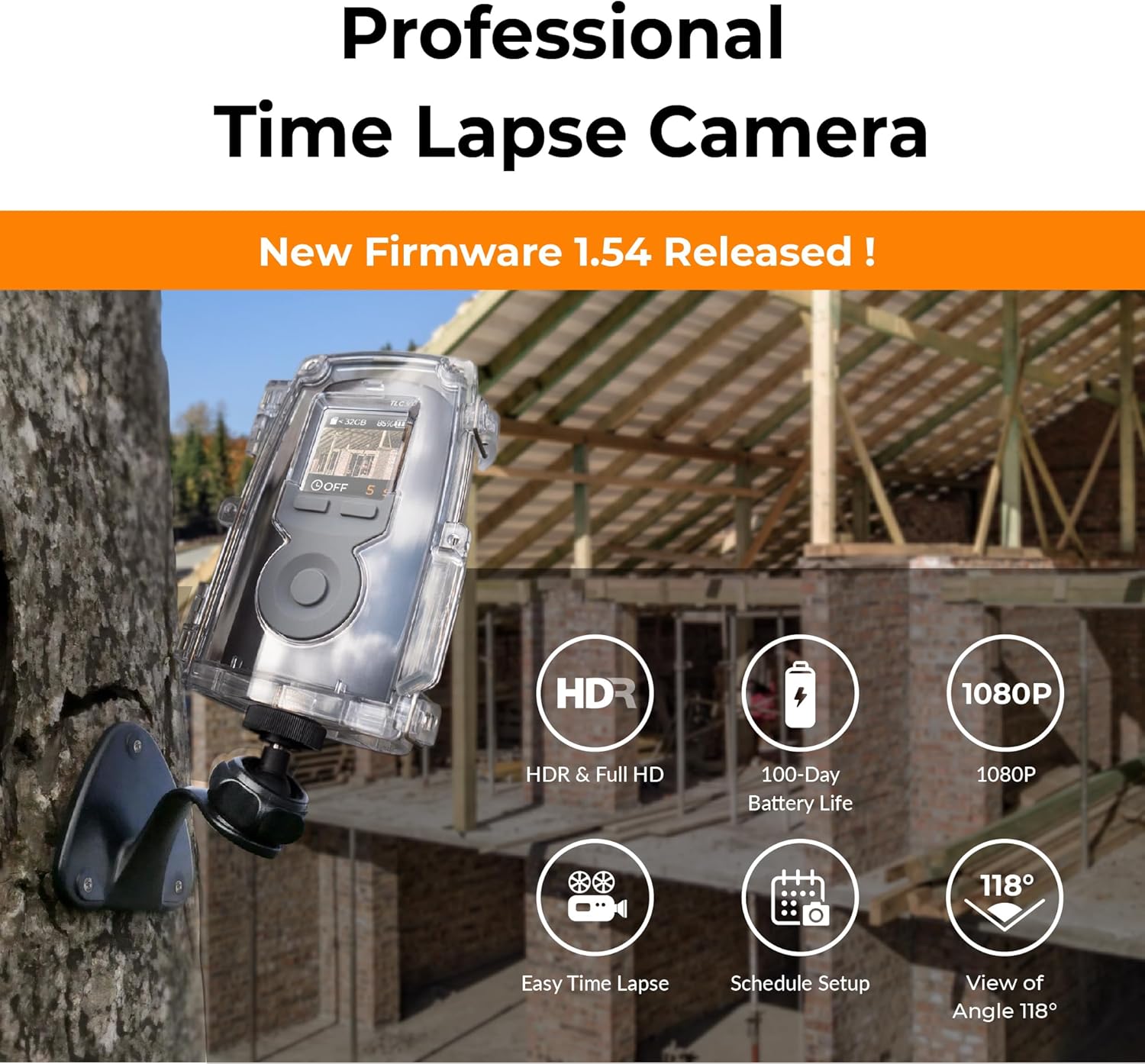 Brinno Paquete de cámara Time Lapse BCC300-C, construcción al aire libre en planta de clima  Pantalla LCD de cámara Timelapse HDR FHD1080P  Duración