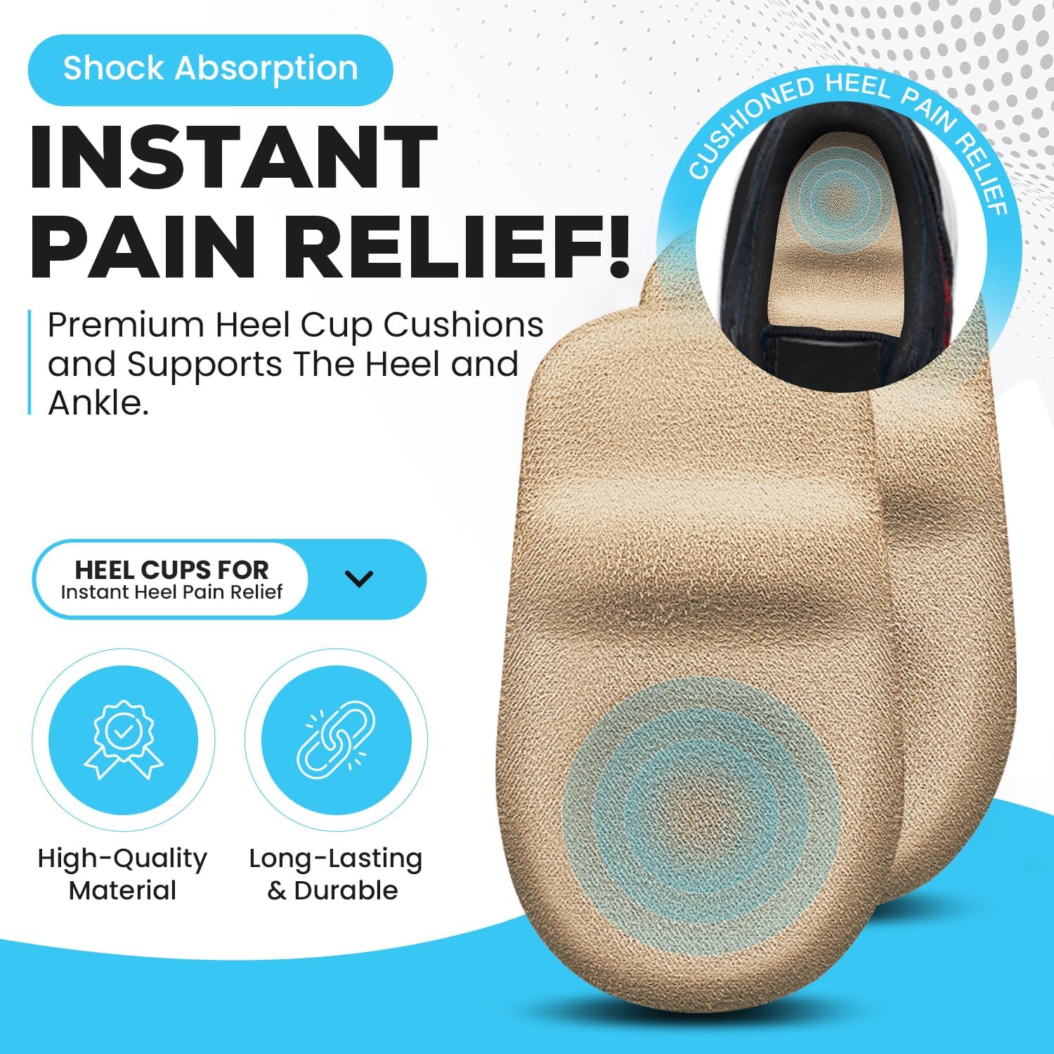 Cojines de talón para aliviar el dolor de talón (paquete de 42 pares)  Inserto de cojín para espolones de talón y absorción de golpes, almohadillas