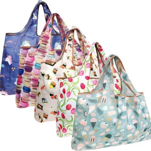 allydrew Bolsas grandes plegables de nailon reutilizables para comestibles, paquete de 5 allydrew Bolsas grandes plegables de nailon reutilizables para comestibles, paquete de 5