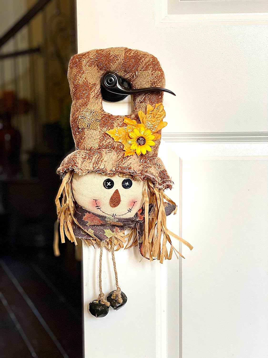 Perilla de puerta de espantapájaros para colgar en la pared, campanas, otoño, Acción de Gracias, decoración colgante para interiores y exteriores,