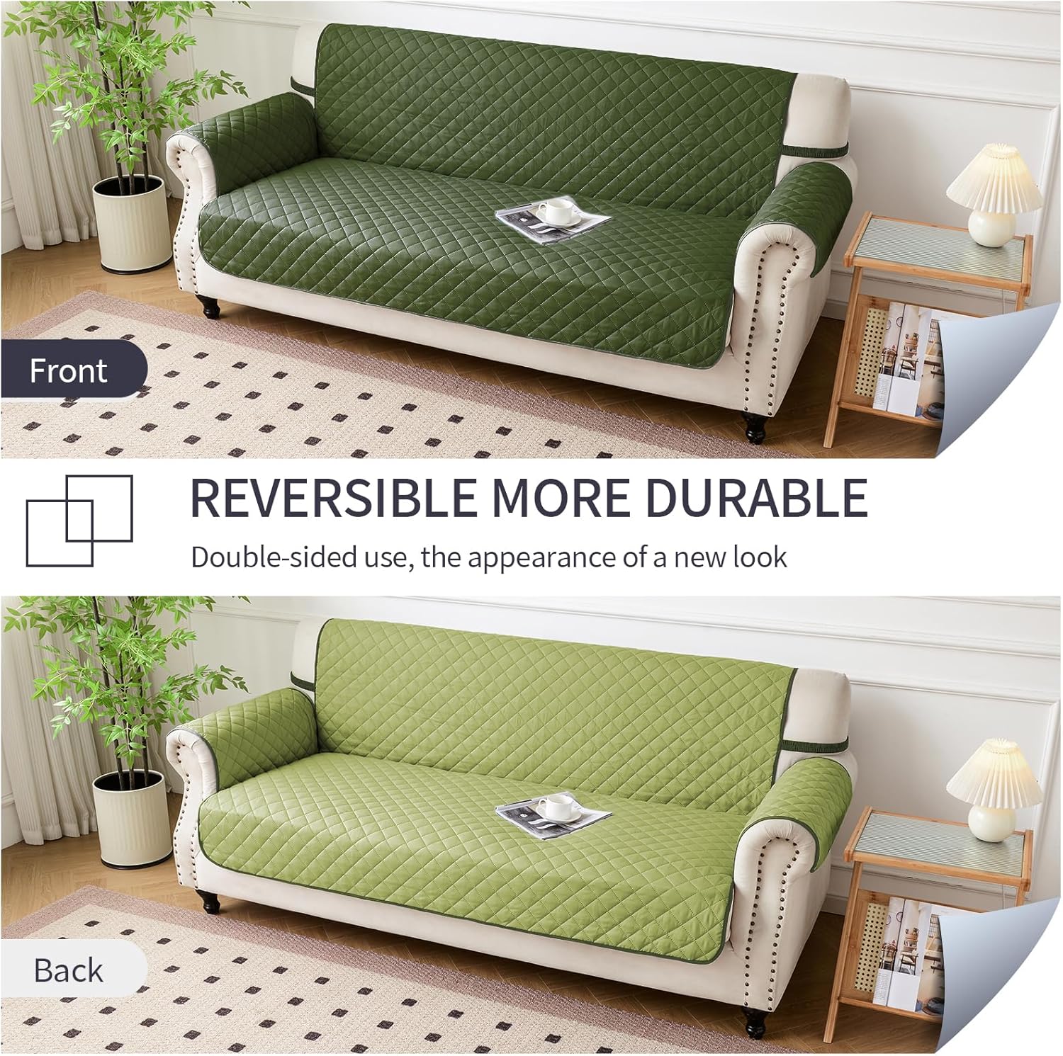 Fandyacke Fundas reversibles para sofá, protector de muebles para perros (sofá, verde oscuroverde claro)