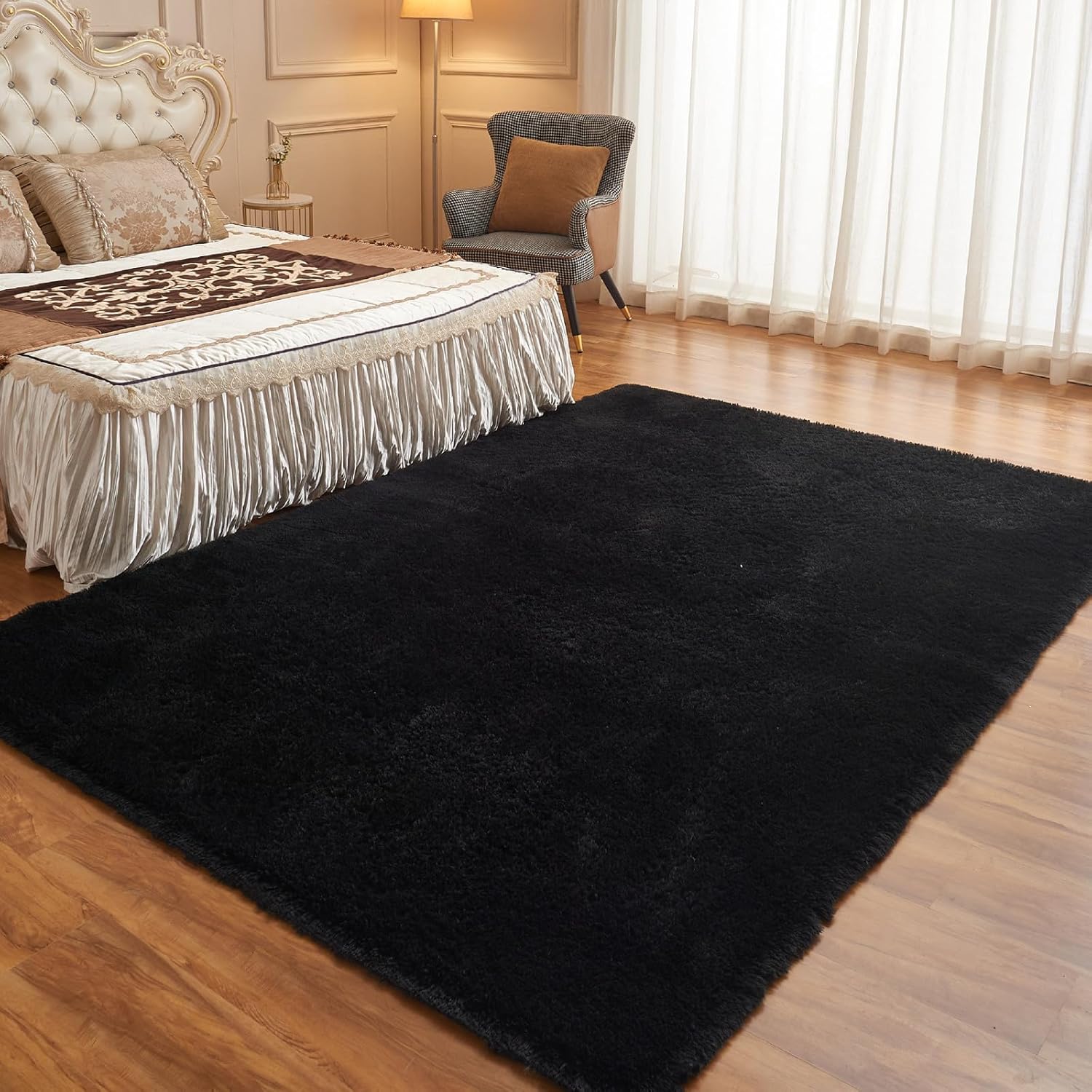 Arbosofe Alfombras para sala de estar, alfombra de área para dormitorio, alfombra negra de 9 x 12 pulgadas, alfombra grande para sala de juegos,
