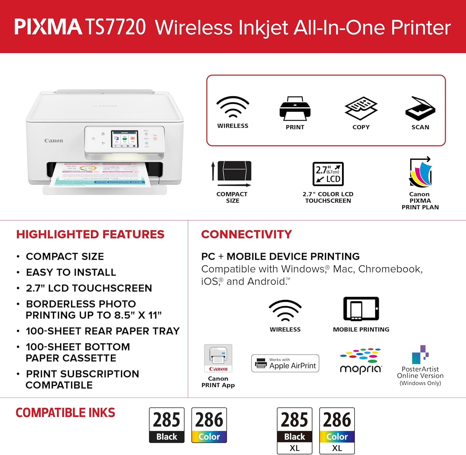 Canon PIXMA TS7720 – Impresora inalámbrica todo en uno para el hogar