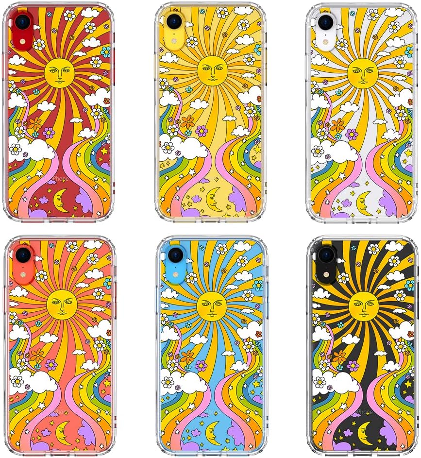 MOSNOVO Funda rígida de plástico transparente con diseño de arte psicodélico de los años 70 con parachoques de TPU para iPhone XR