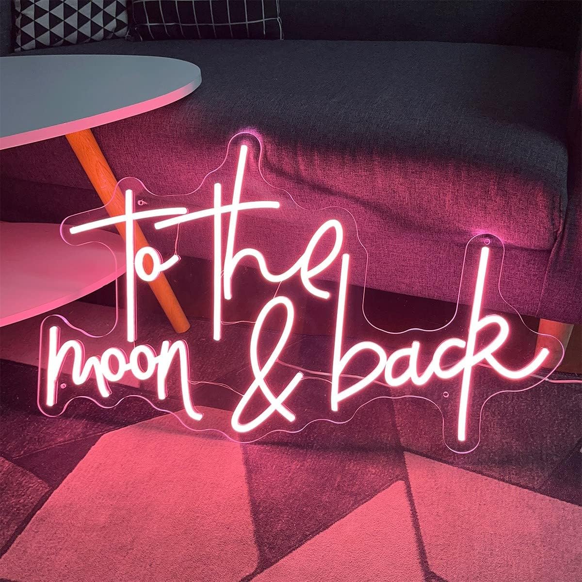 Letrero de neón con texto en inglés To The Moon and Back (Con texto en inglés To The Moon and Back) con luz flexible de brillo ajustable, decoración