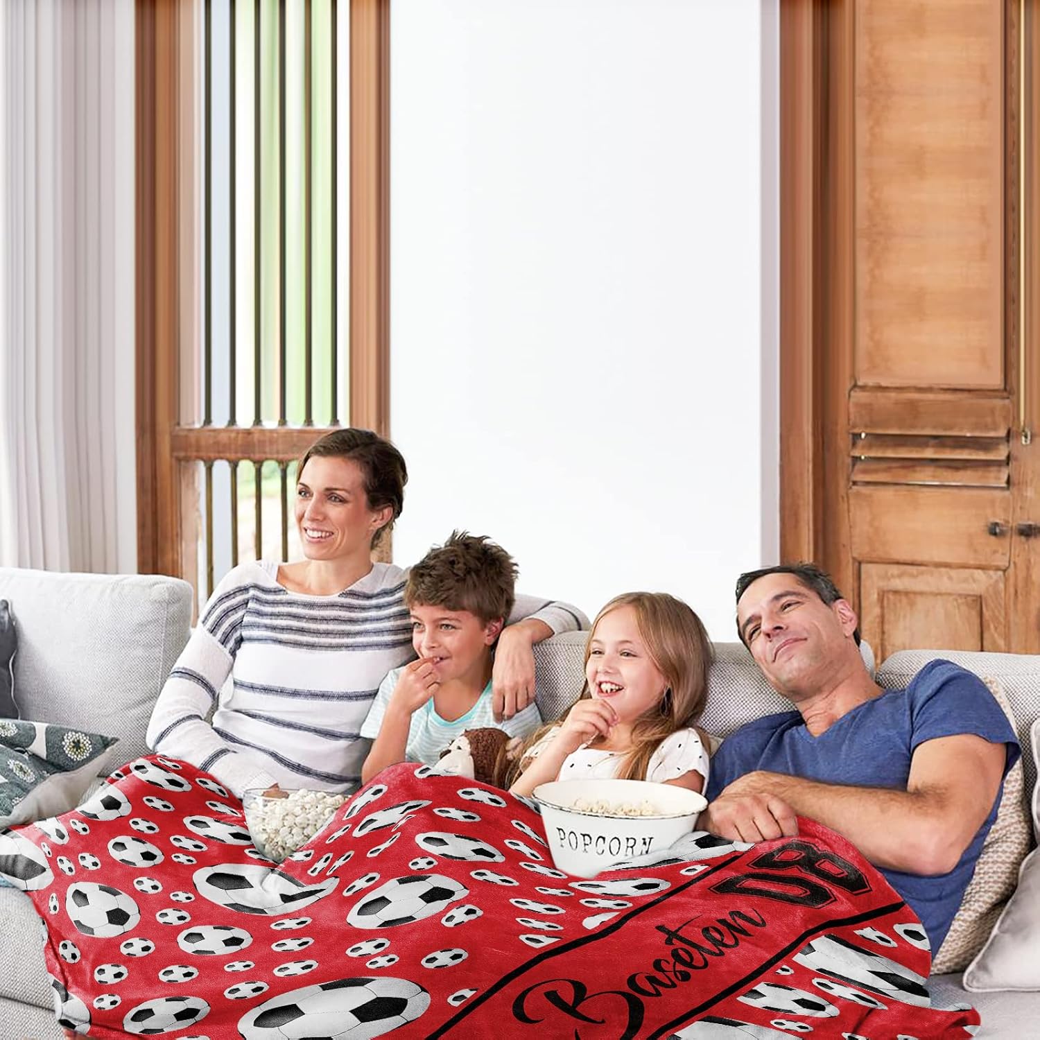 Manta de fútbol personalizada con nombre, manta con nombre personalizado, manta suave para deportes de fútbol, manta de cama roja, regalos