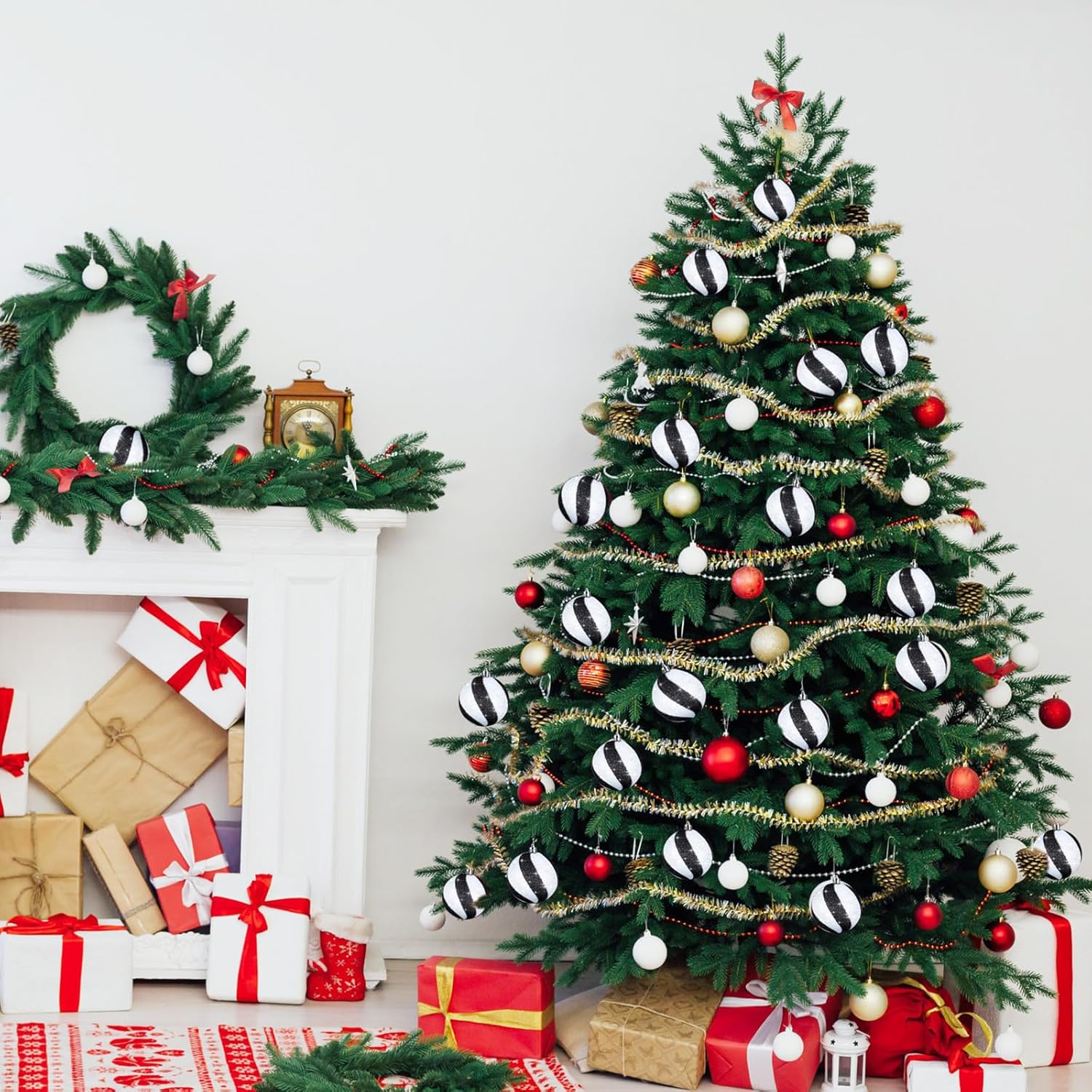 Liliful 12 bolas de Navidad de 3.15 pulgadas, con purpurina, decoración de árbol de Navidad, adornos de Navidad pintados de plástico, adornos para