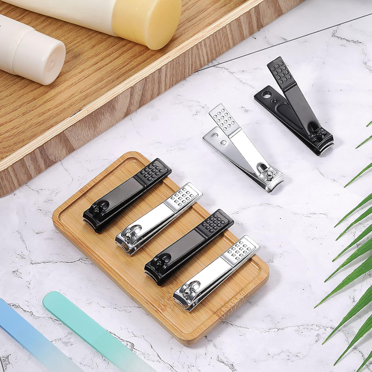 Juego de 50 cortaúñas de acero inoxidable para mujeres y hombres, uñas gruesas, color negro y plateado