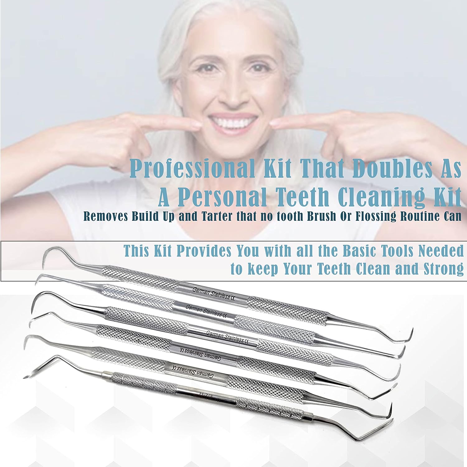 Herramientas dentales profesionales, kit de cuidado bucal, kit de higiene dental de acero inoxidable con raspador de dientes, pinzas para sarro,