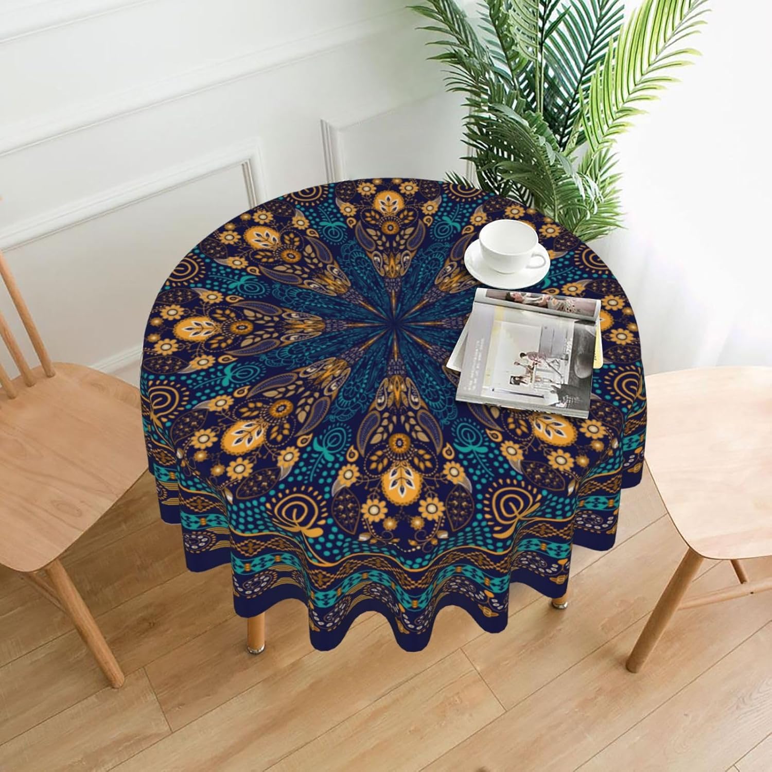 Rciokov Mantel redondo de mandala de cachemira de 60 pulgadas, resistente al agua, resistente a las manchas, mantel decorativo para pícnic, fiesta,