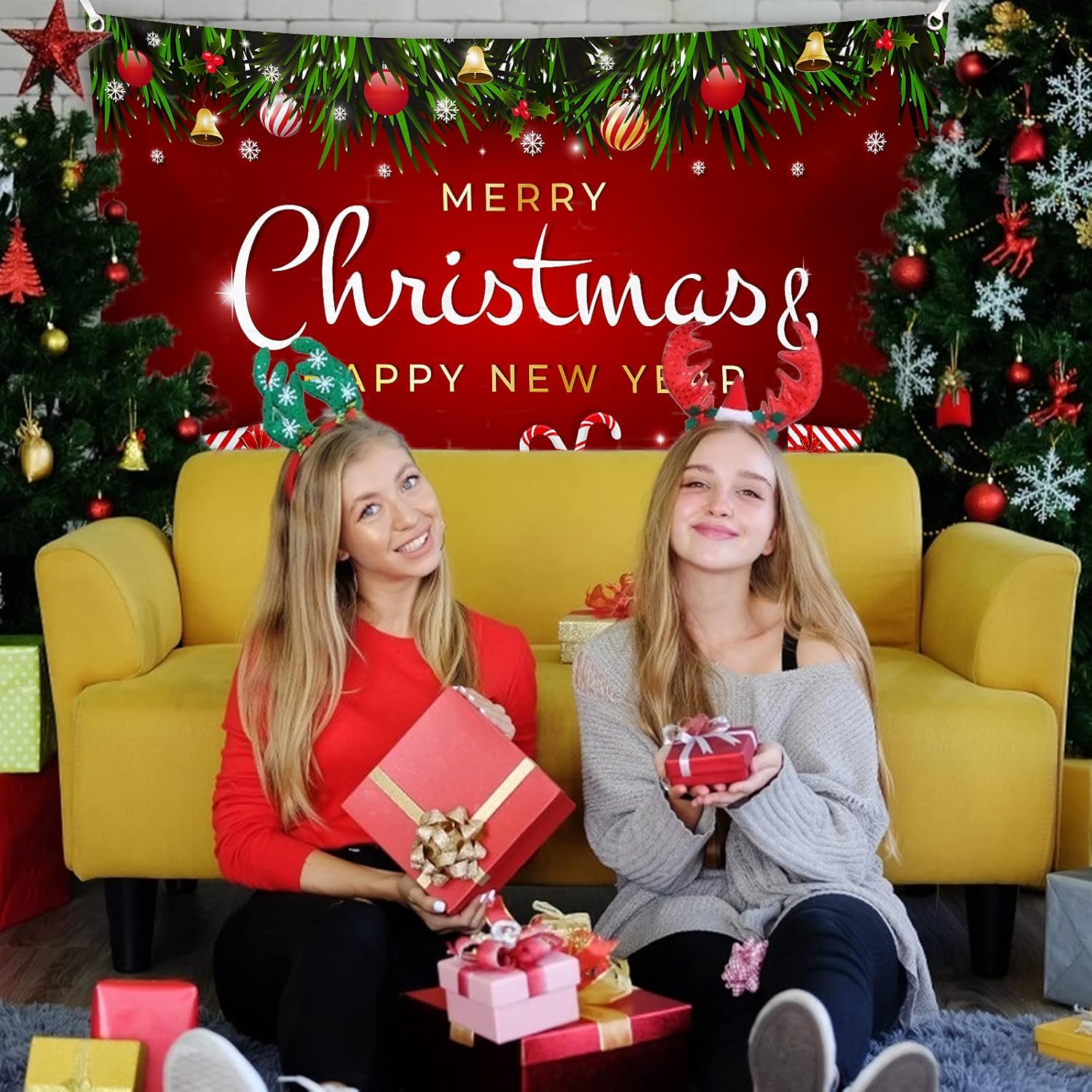 Feliz Navidad Fondo Escena Setters Telones de fondo de Navidad Banner Feliz Año Nuevo Navidad Banner Decoración de fiesta de Navidad