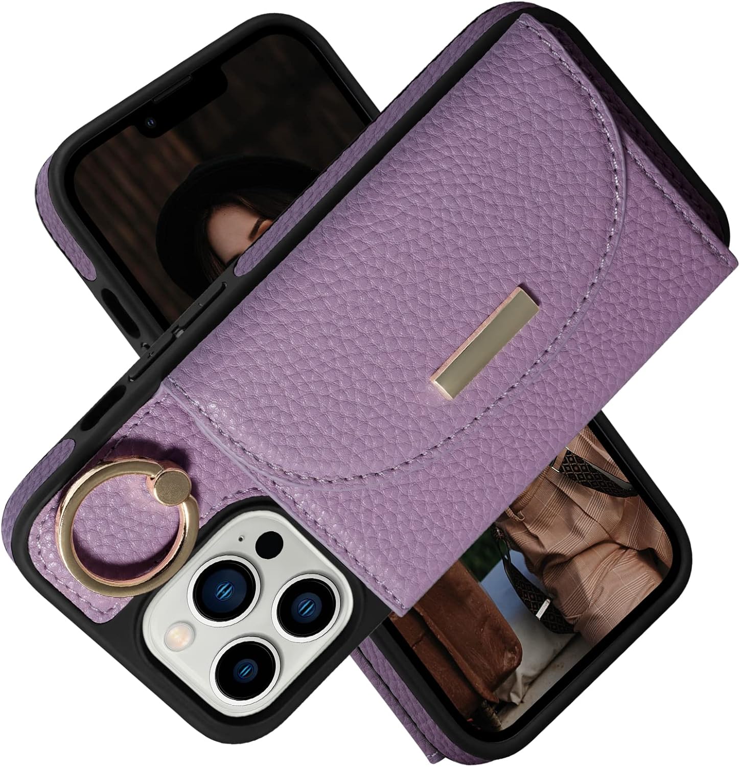 Keallce Funda para iPhone 13 Pro de 6.1 pulgadas 2021, funda tipo cartera con ranuras para tarjetas, soporte de anillo con soporte de soporte, funda