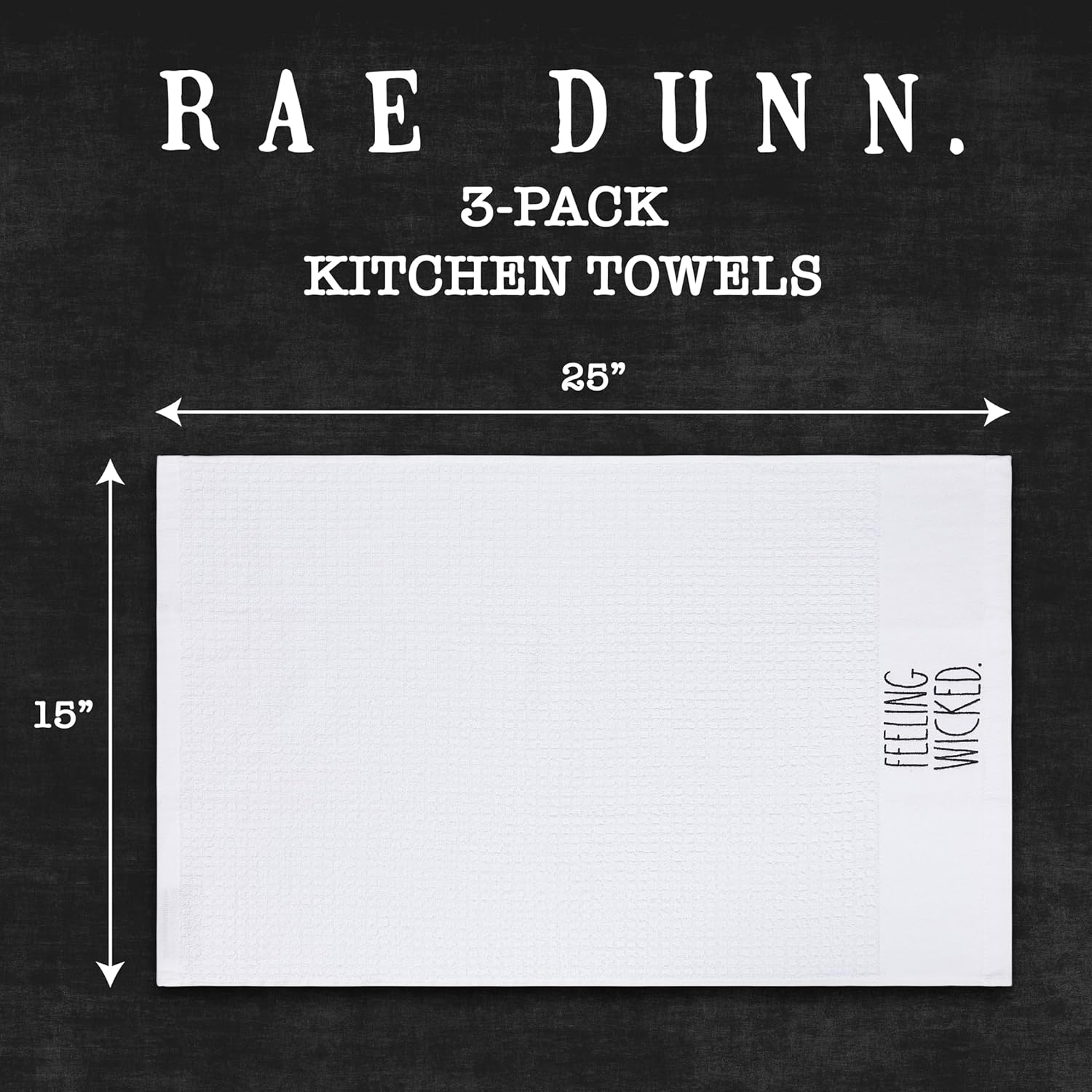 Rae Dunn Toallas de mano, toalla de mano decorativa bordada para cocina y baño, 100% algodón, altamente absorbente, paquete de 3, 16 x 26 pulgadas,