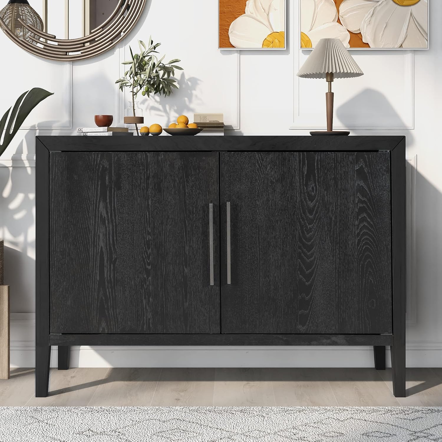 P PURLOVE Aparador moderno de granja con almacenamiento, armario de buffet para comedor con 2 puertas, armario de almacenamiento con 4 patas para