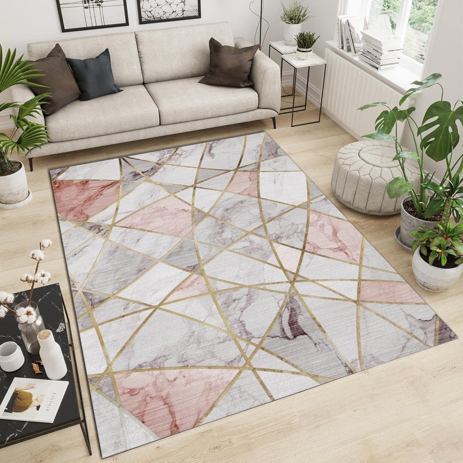 Nordic – Alfombra minimalista de mármol de oro rosa, moderna, de lujo, antideslizante, lavable a máquina, fácil cuidado, para interiores,