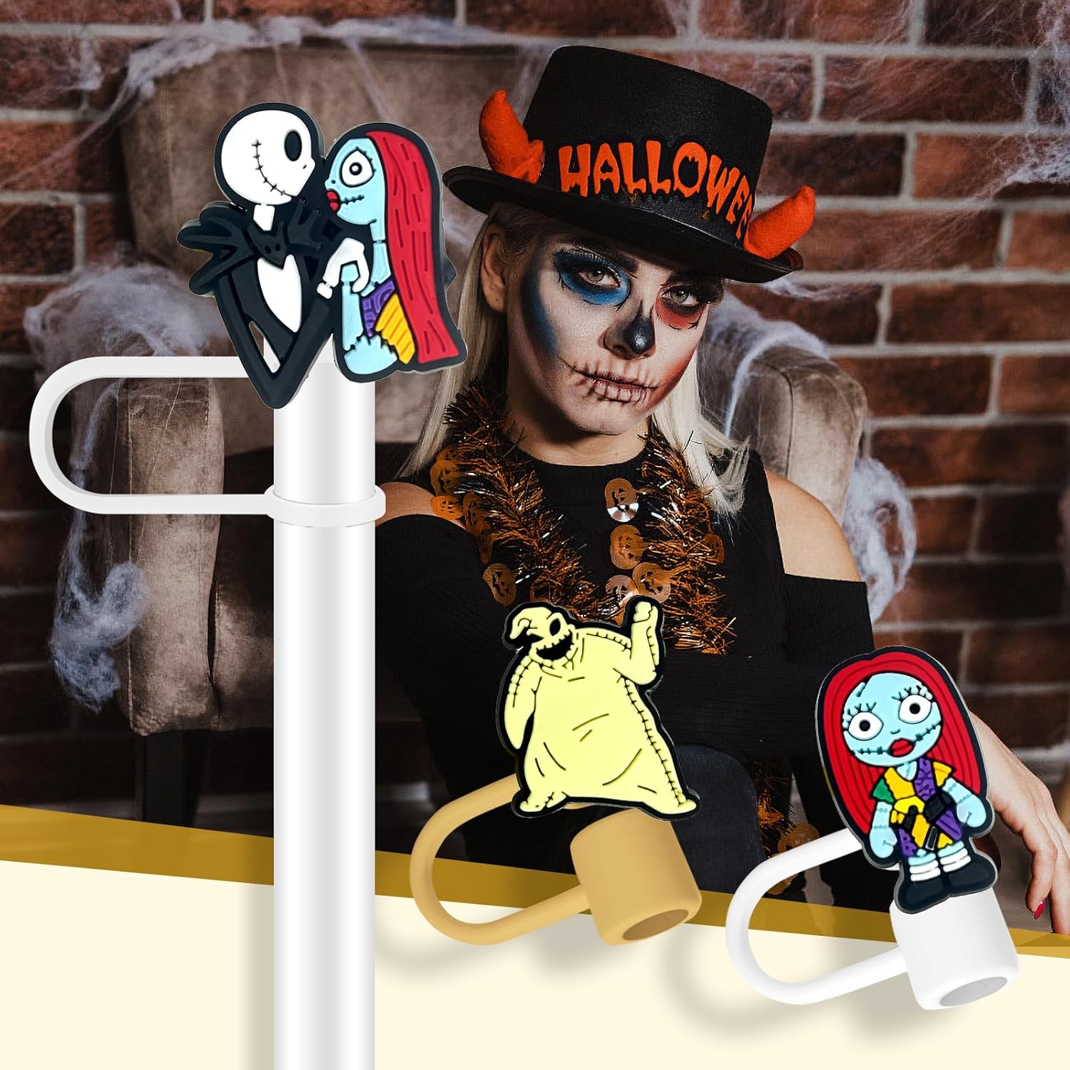 10 vasos con tapa para popote de terror para vaso, 10 unidades, 0.394 in (2564 pulgadas), protectores reutilizables, tapas para accesorios de taza