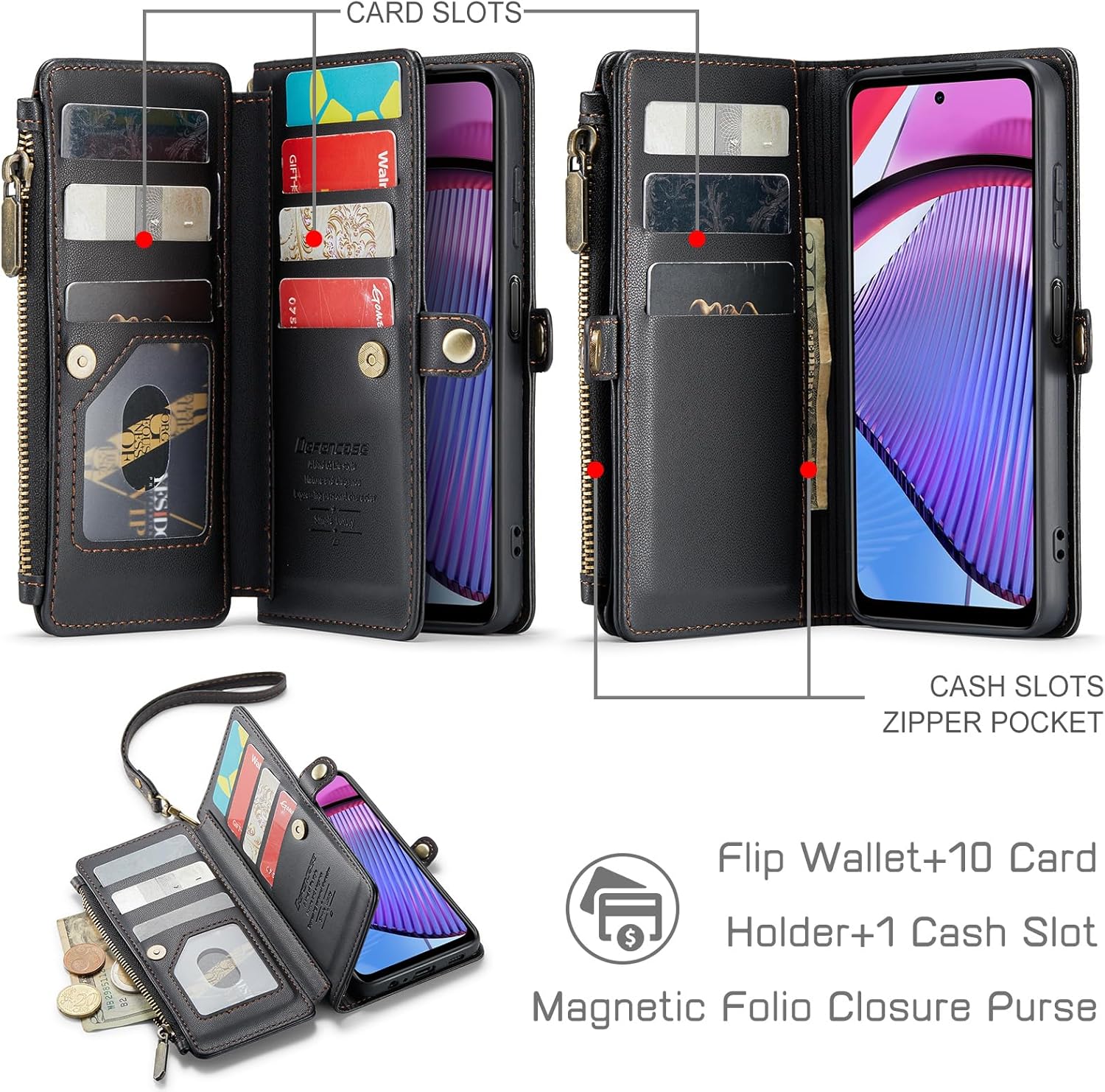 Defencase Funda para Moto G Power 5G 2023, con bloqueo RFID, para Motorola Moto G Power 5G 2023 para mujeres y hombres, correa magnética de piel