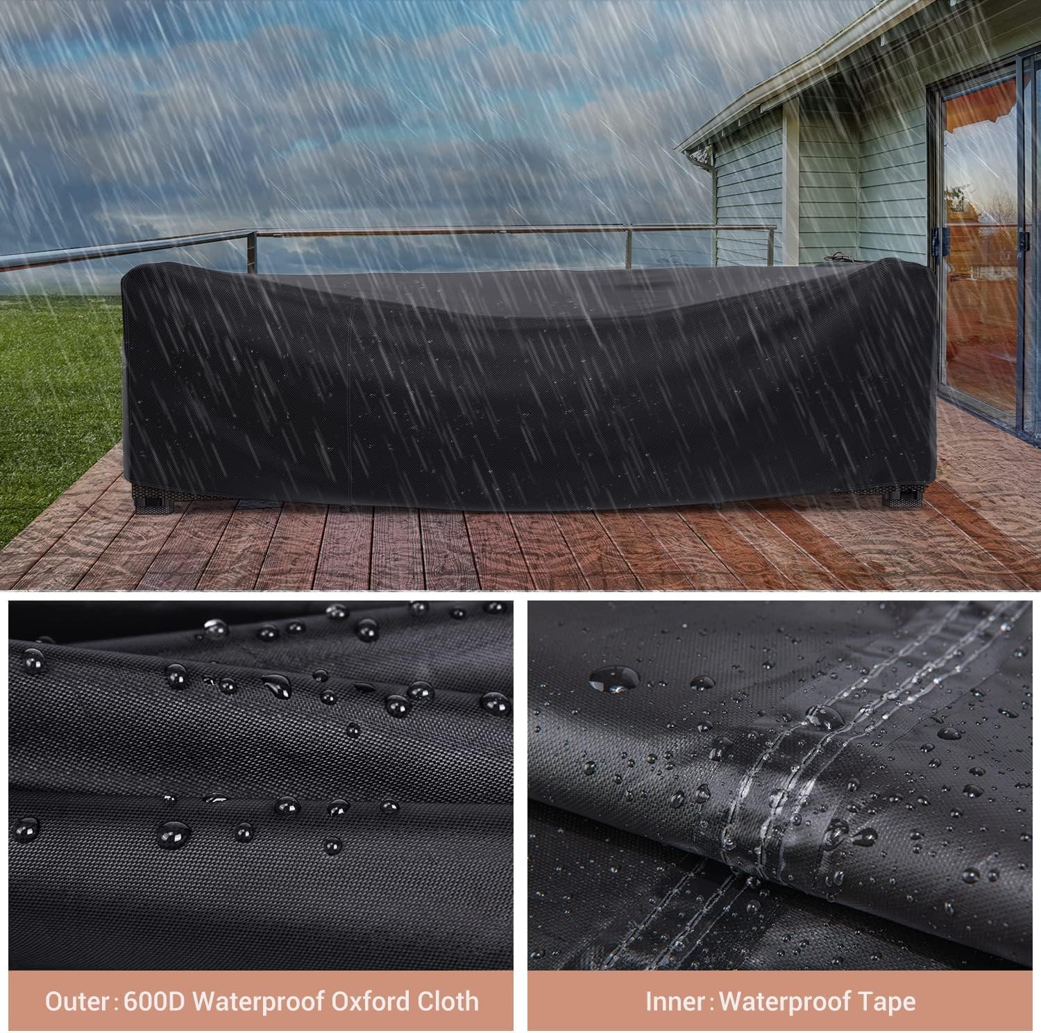 Mrrihand Juego de muebles de patio impermeable, funda de sofá modular para exteriores, resistente 600D, juego de mesa y silla, 74 pulgadas de largo
