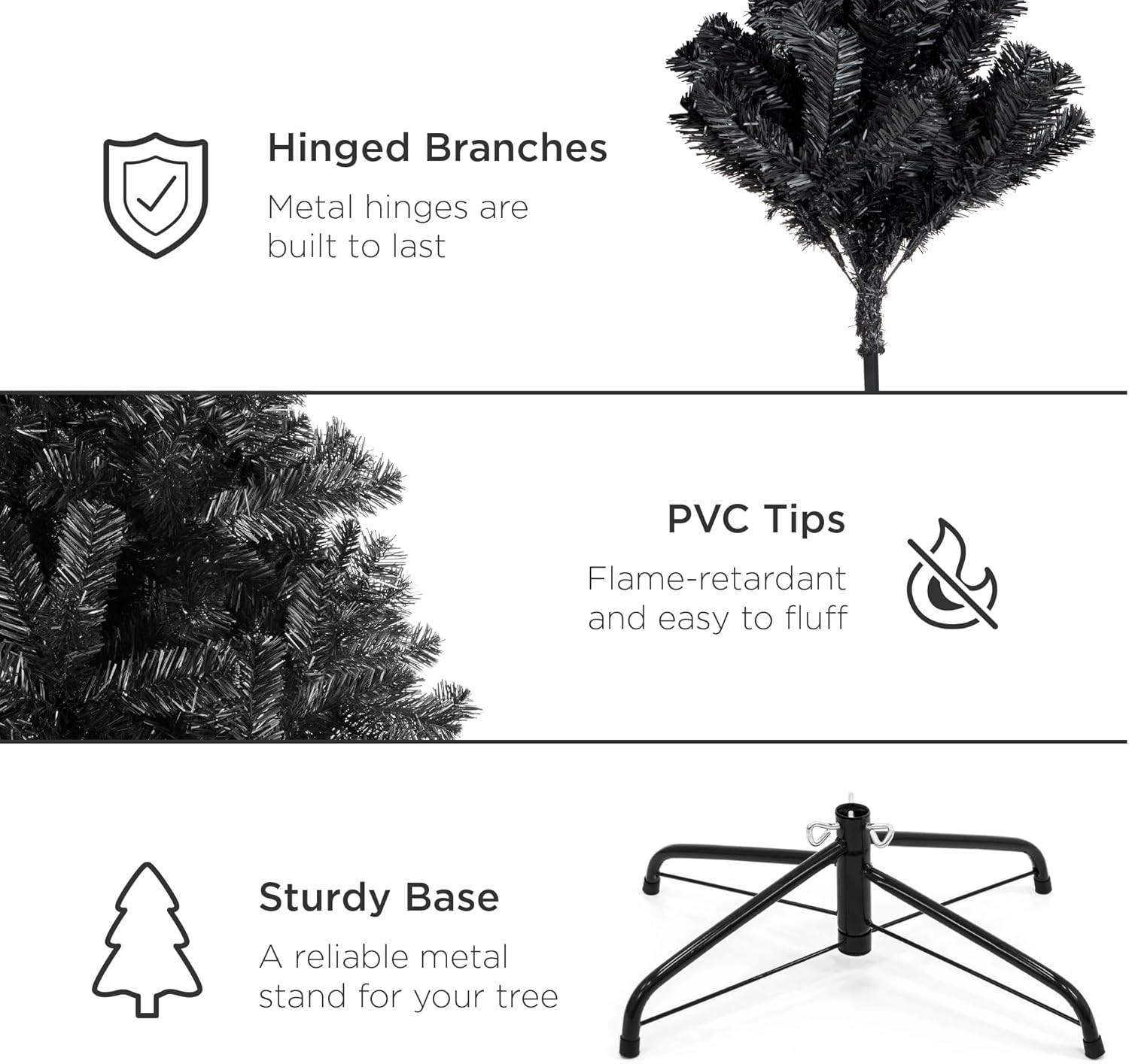 Best Choice Products Árbol de Navidad artificial negro de 4.5 pies, decoración de vacaciones de temporada para el hogar, oficina, decoración de