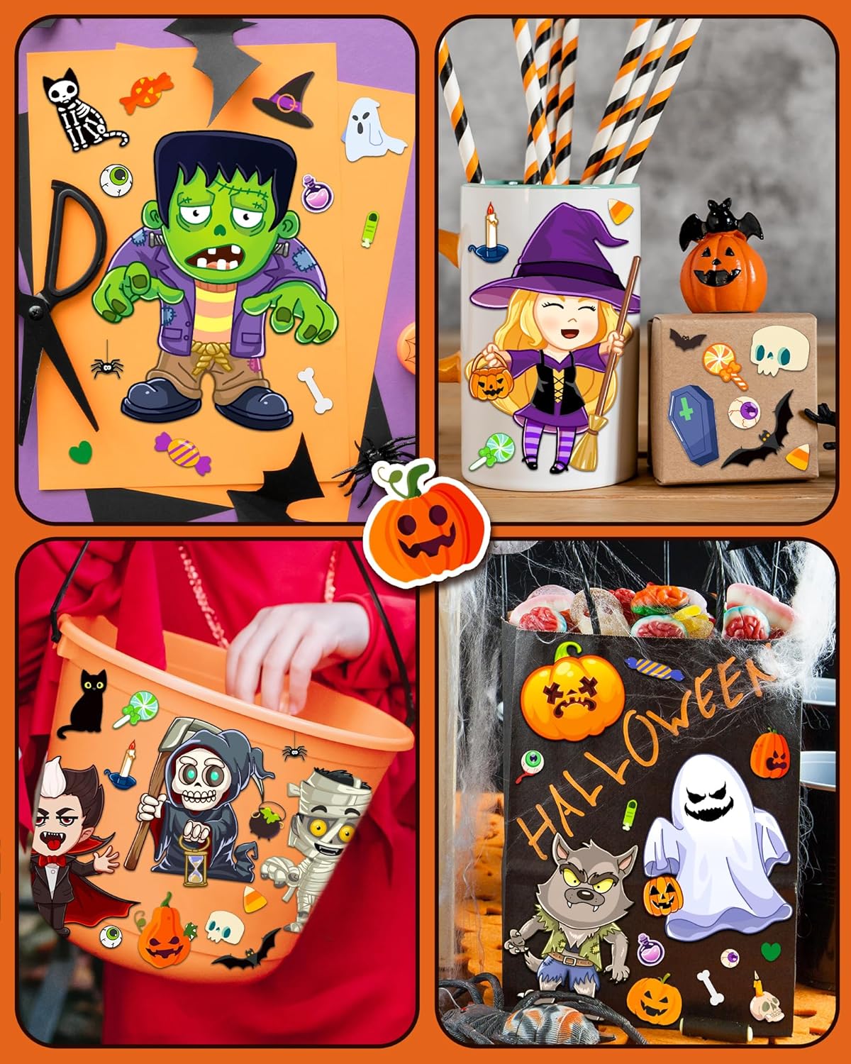 Benresive 40 hojas de calcomanías de Halloween para niños, manualidades de Halloween, regalos de fiesta para niños, calcomanías de juegos de fiesta