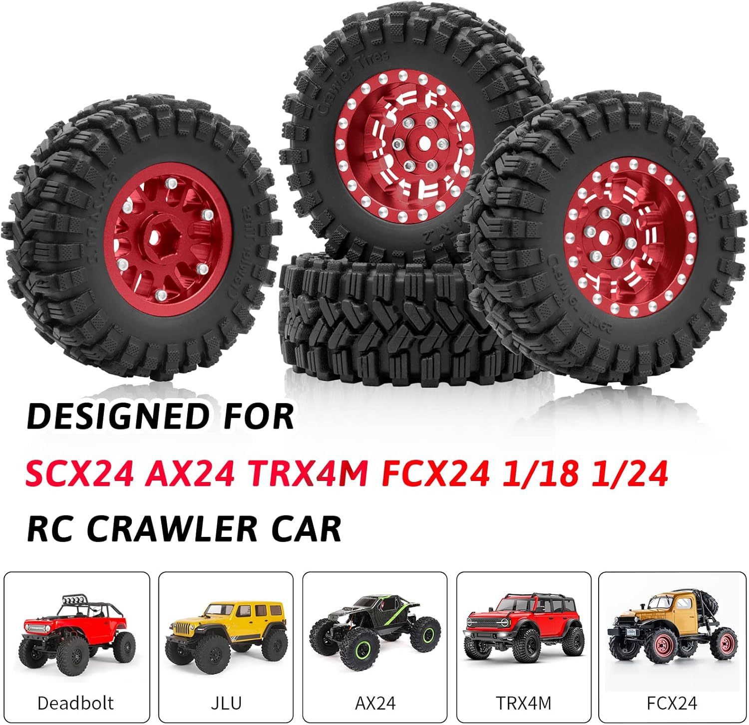 OGRC 1.0 Plus (1.2 pulgadas) Beadlock – Juego de llantas y neumáticos de 0.276 pulgadas con desplazamiento negativo súper suaves para TRX4M SCX24