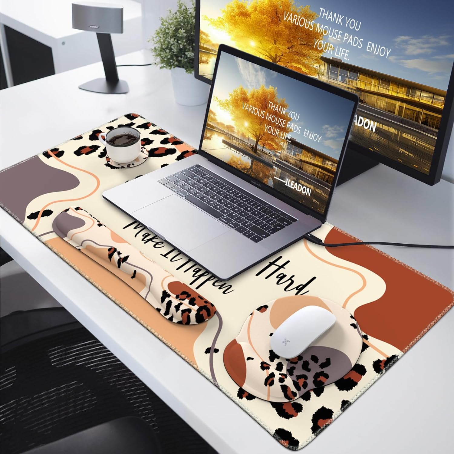 iLeadon Juego de alfombrillas para mouse, alfombrilla de escritorio + alfombrilla para mouse con reposamuñecas + reposamuñecas para teclado +
