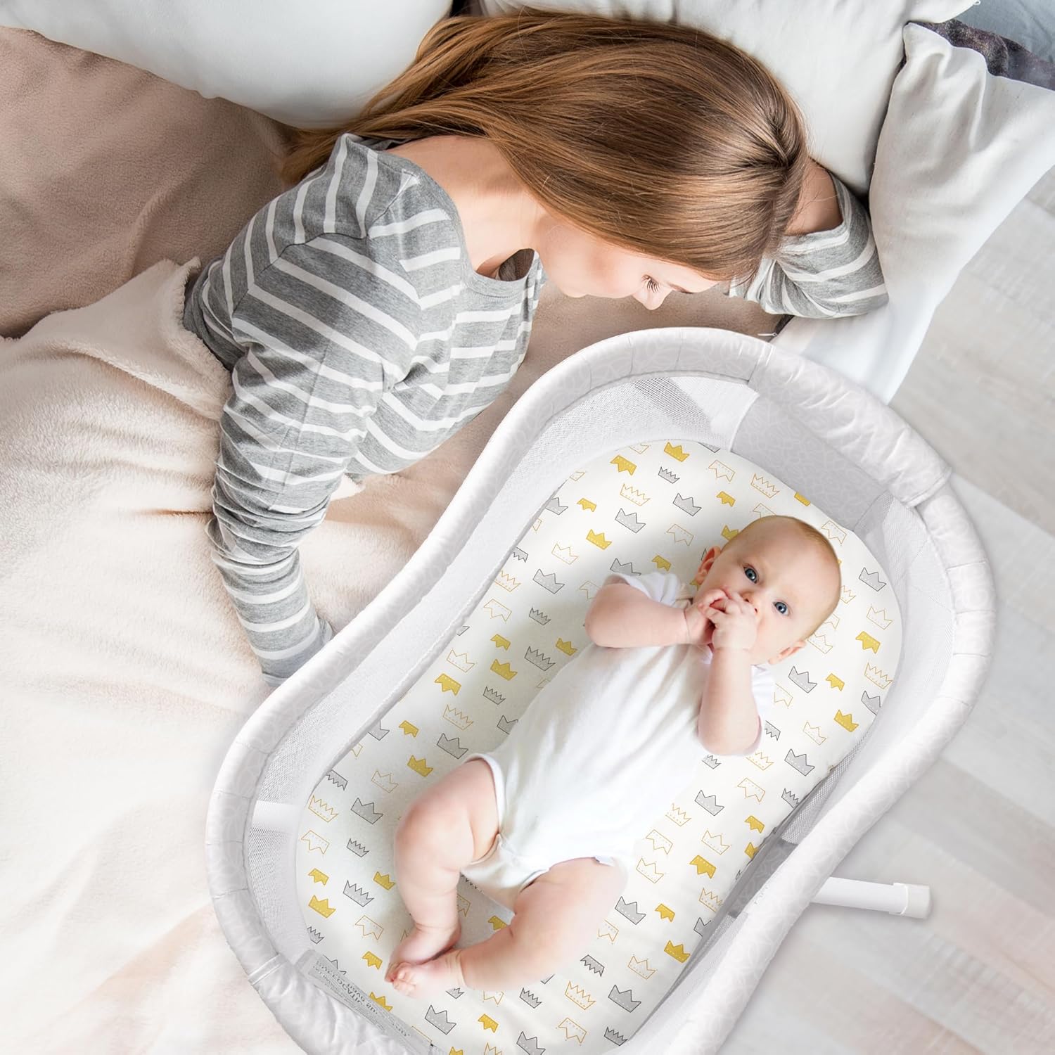 TILLYOU Sábanas bajeras de algodón para bebé niño y niña, aptas para cuna giratoria Halo, se adaptan a la sábana de colchón de cuna de reloj de