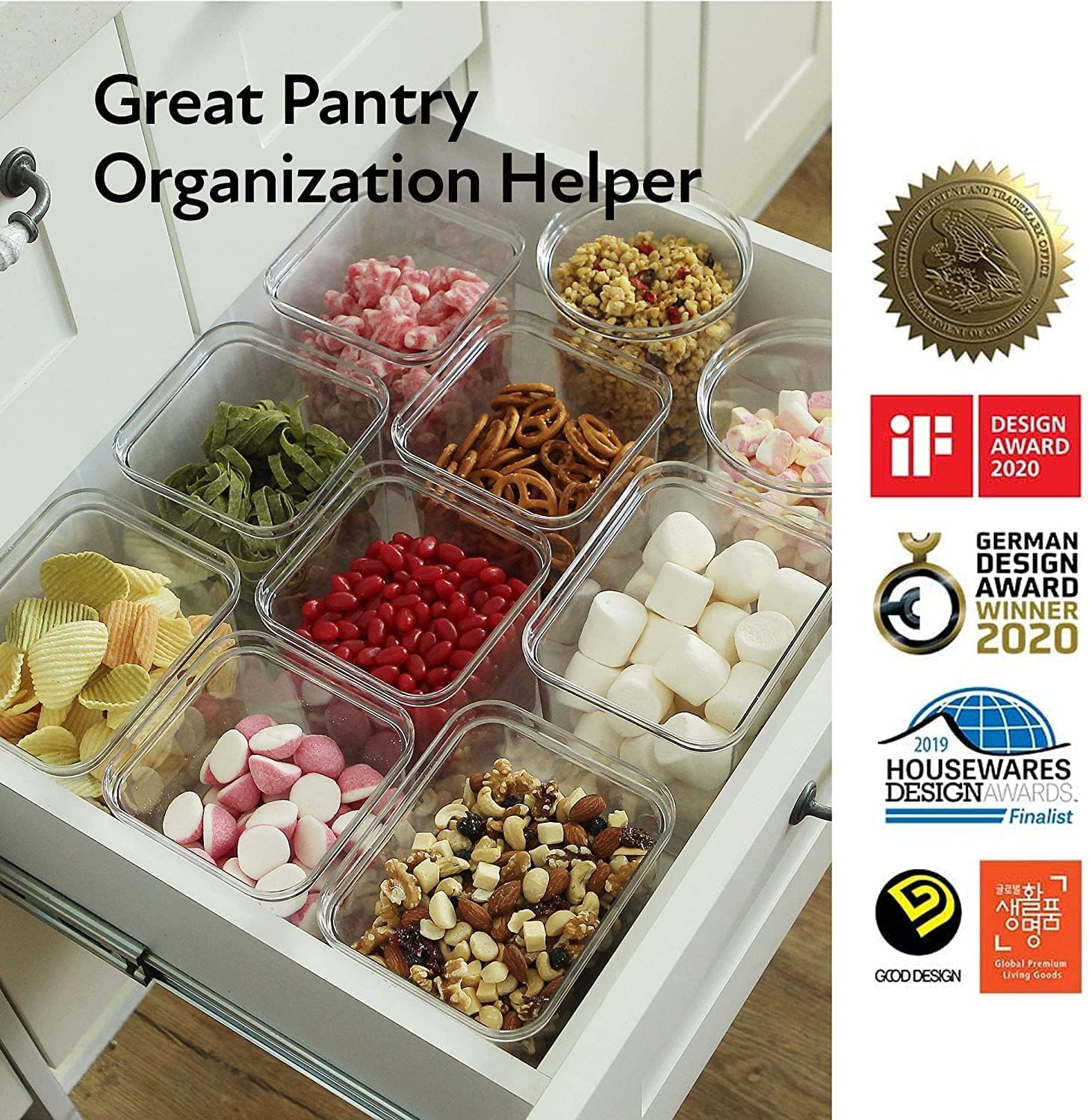 NEOFLAM Recipiente hermético de almacenamiento de alimentos con sello inteligente (juego de 3)  Cuerpo transparente  Diseño modular, apilable y