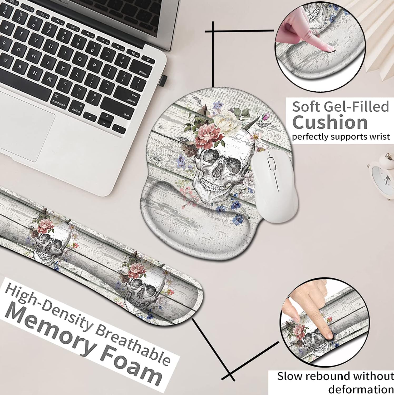 Alfombrilla de mouse con soporte de muñeca, alfombrilla de mouse de gel ergonómica, reposamuñecas de teclado de espuma viscoelástica, diseño de