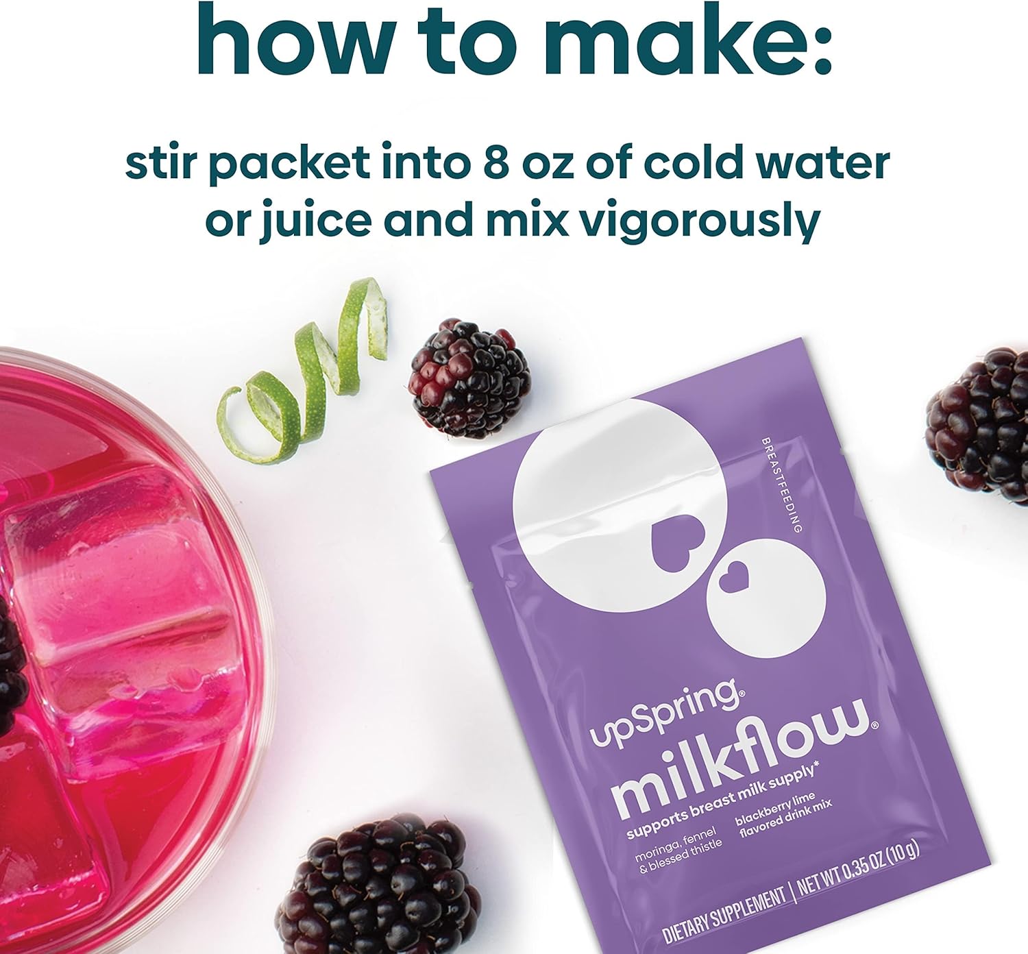 UpSpring Milkflow – Suplemento de lactancia materna con moringa y cardo bendito, sin fenogreco, sabor a lima BlackBerry  Suplemento de lactancia