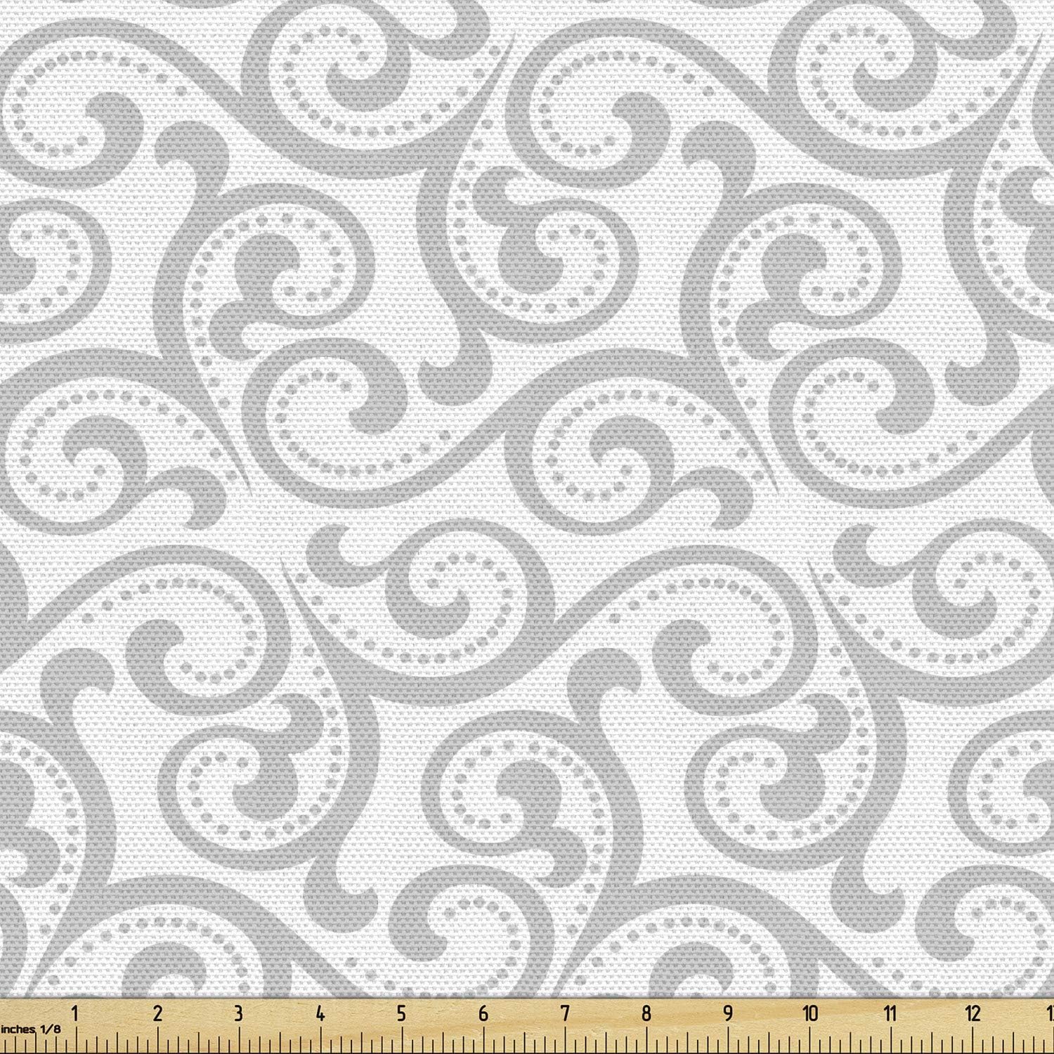 Ambesonne The Yard, tela gris damasco de The Yard, patrón simple con rizos y puntos en impresión de diseño neutro, tela decorativa para tapicería y