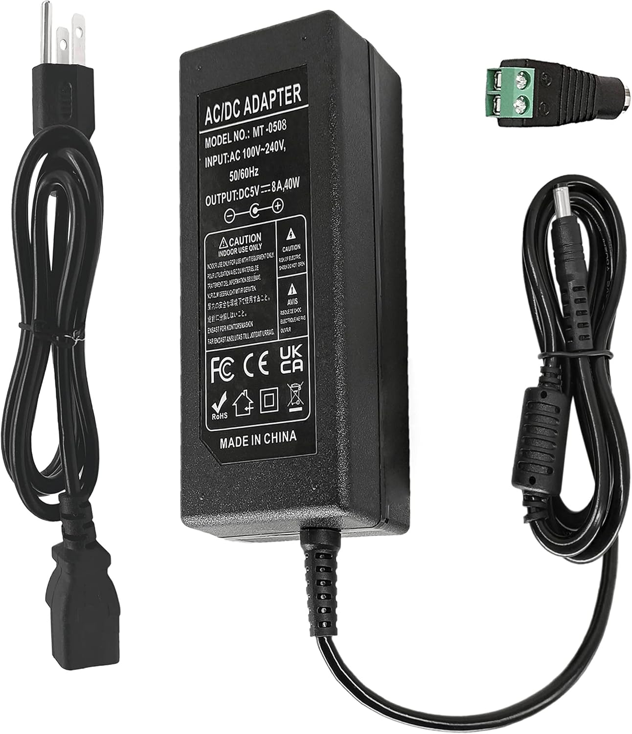 Fuente de alimentación 5V 8A 40W 100-240V AC a DC 5Volt 8Amp 6A 5A 3.5A 3A 2A Adaptador de alimentación Convertidor Transformador 0.217×0.098 in