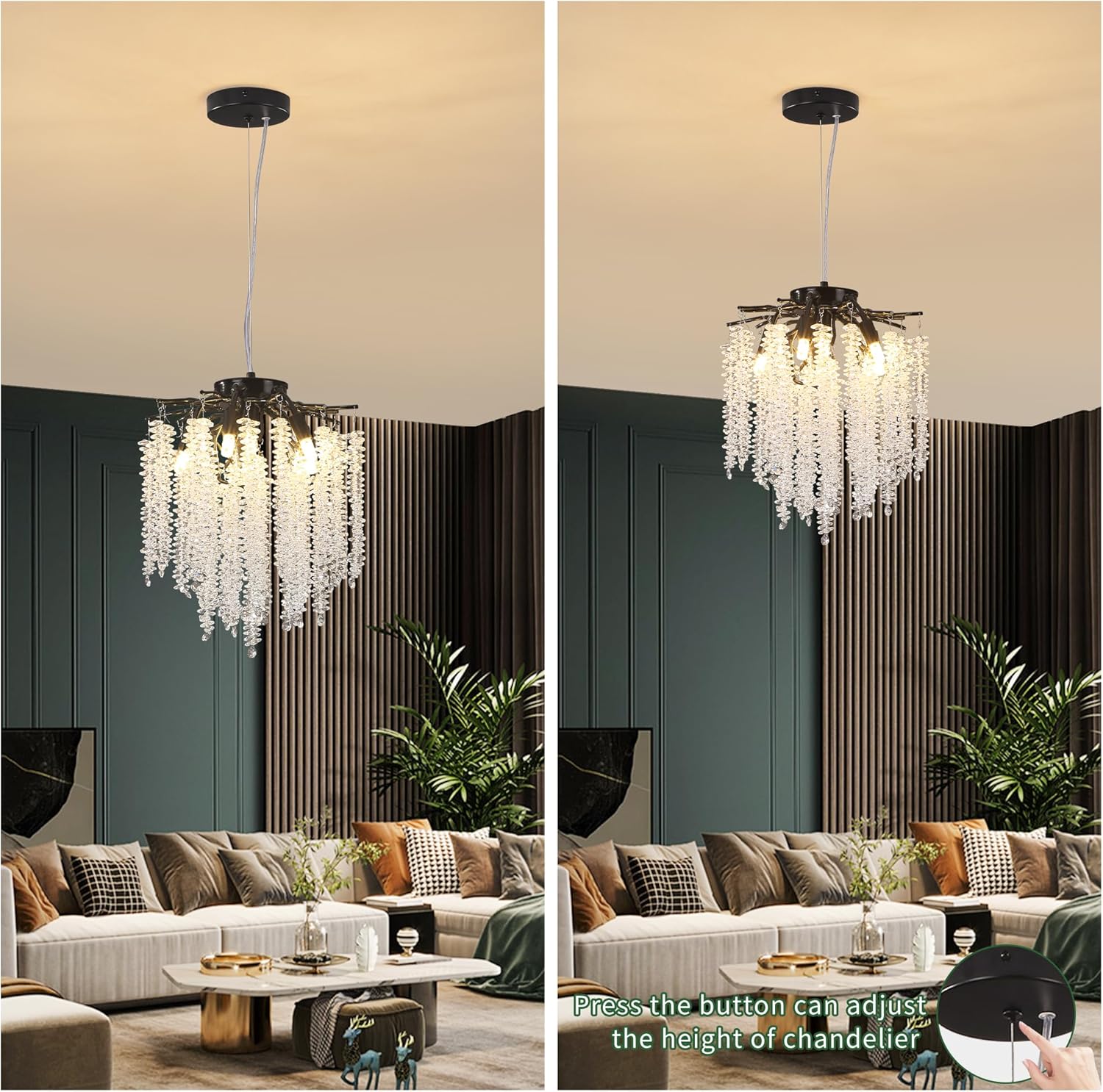 Moderno candelabro de cristal con ramas de árbol de lluvia, lámpara colgante de techo pequeña para dormitorio, sala de estar, comedor, entrada,