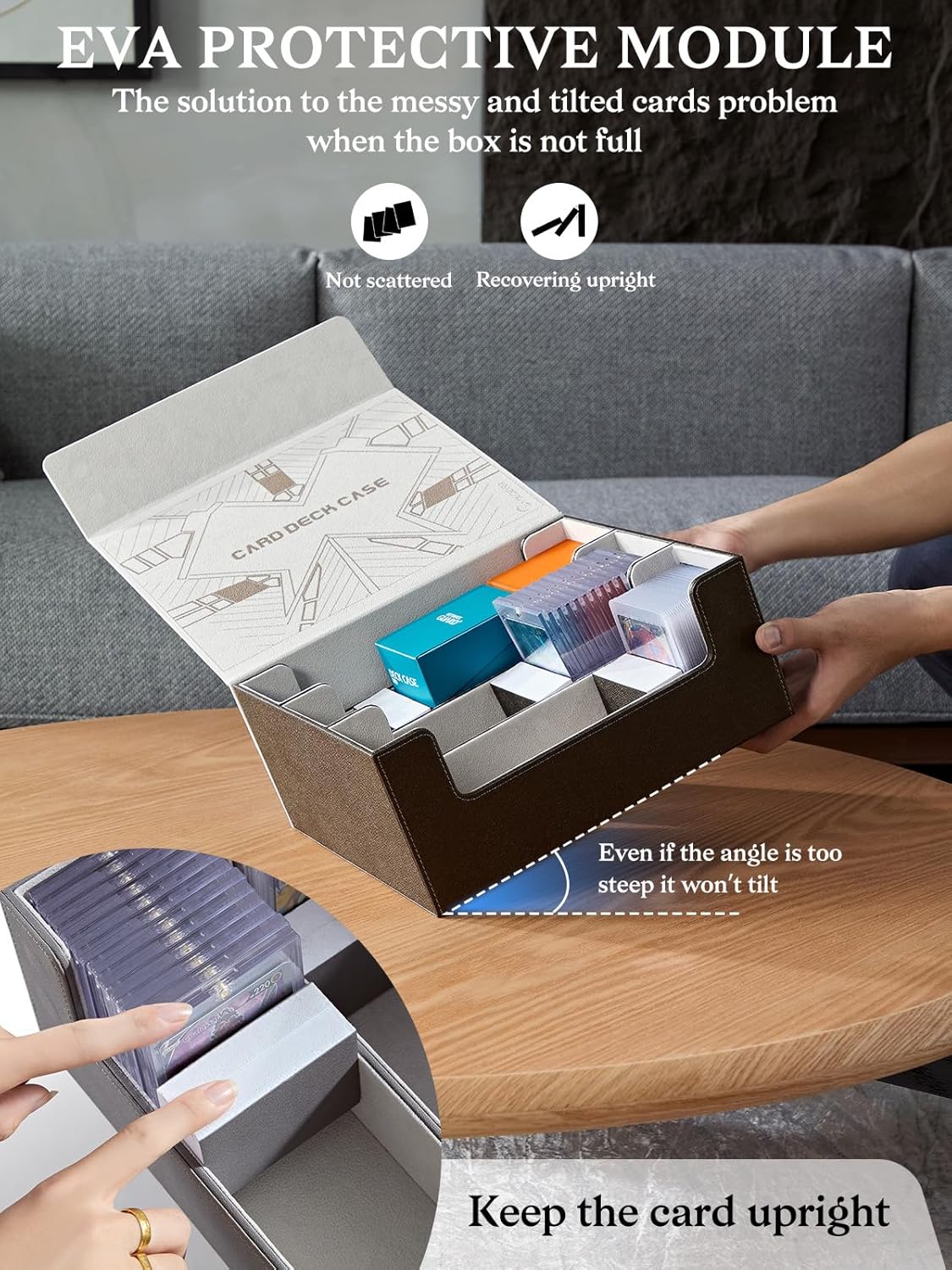 Toploader Cajas de almacenamiento de tarjetas, caja de almacenamiento de tarjetas coleccionables con cierre magnético, caja de cuero sintético para