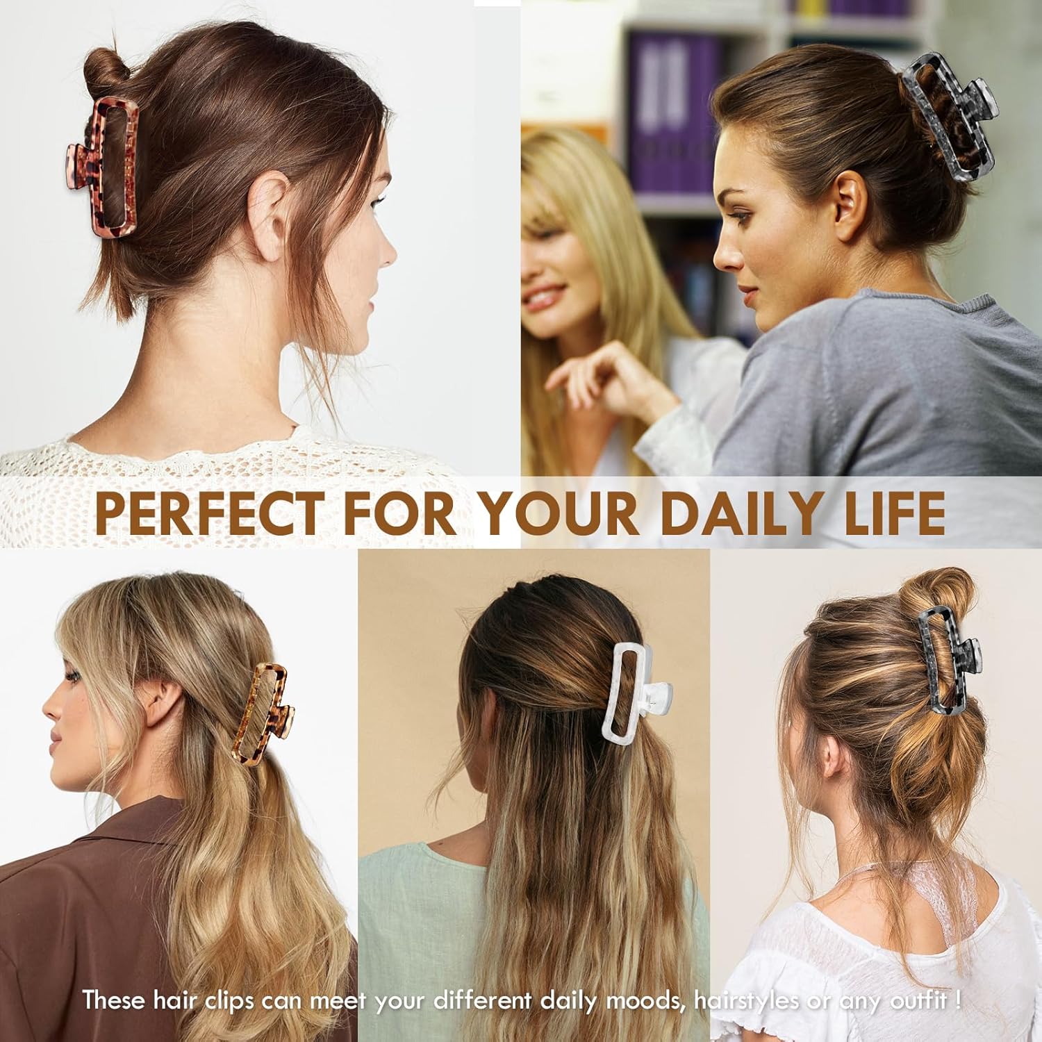 Aaiffey Paquete de 8 pinzas grandes para el cabello grueso, rizado, largo, cuadrado, de sujeción fuerte, pinzas de mandíbula mate, medianas,