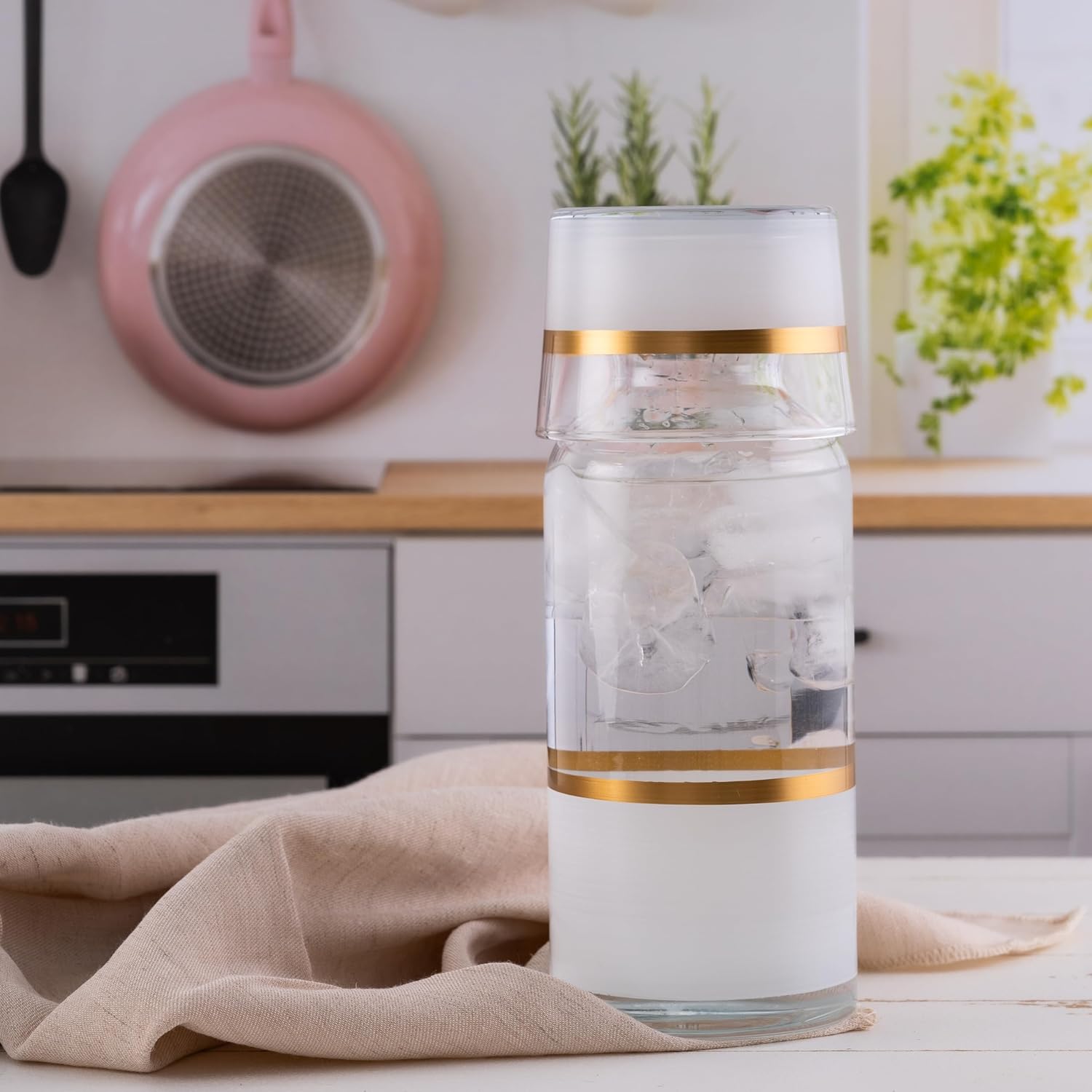Juego de jarra de agua y vidrio para dormitorio, juego de jarra de noche y vidrio, decantador de enjuague bucal para baño, jarra de agua con taza de