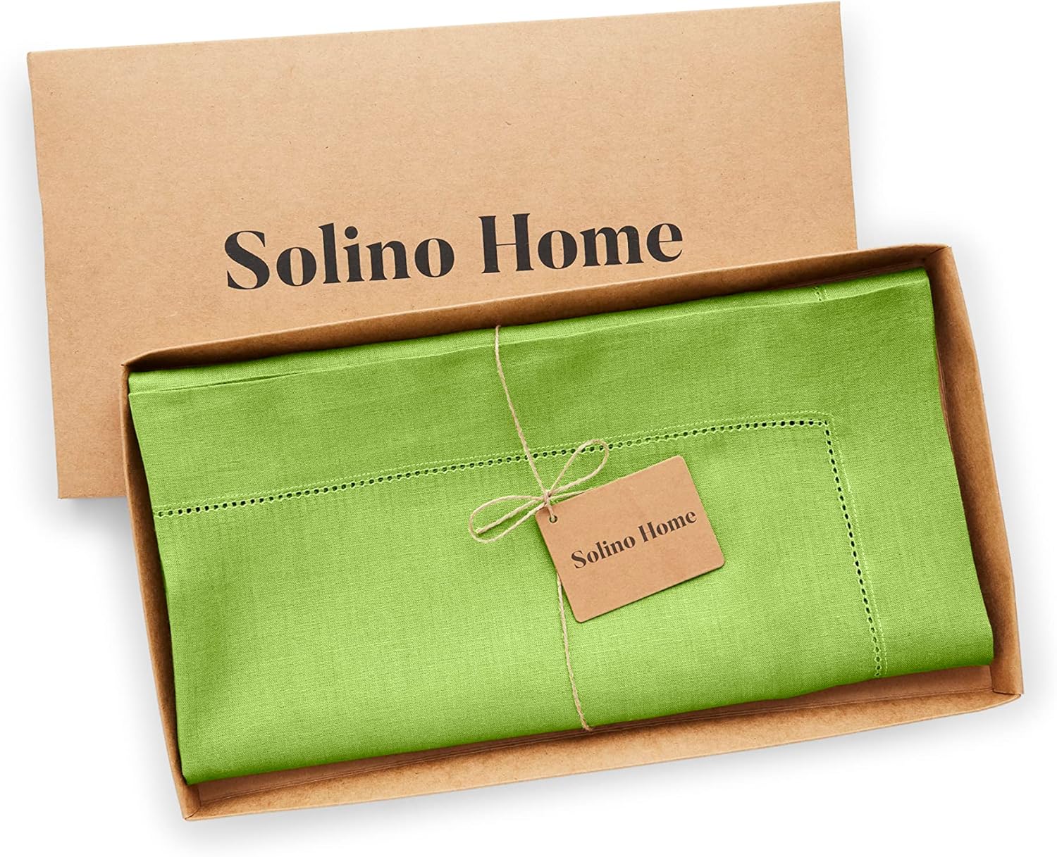 Solino Home Mantel de lino de 52 x 52 pulgadas, mantel de lino 100% puro color verde lima, manta clásica con vainica, lavable a máquina