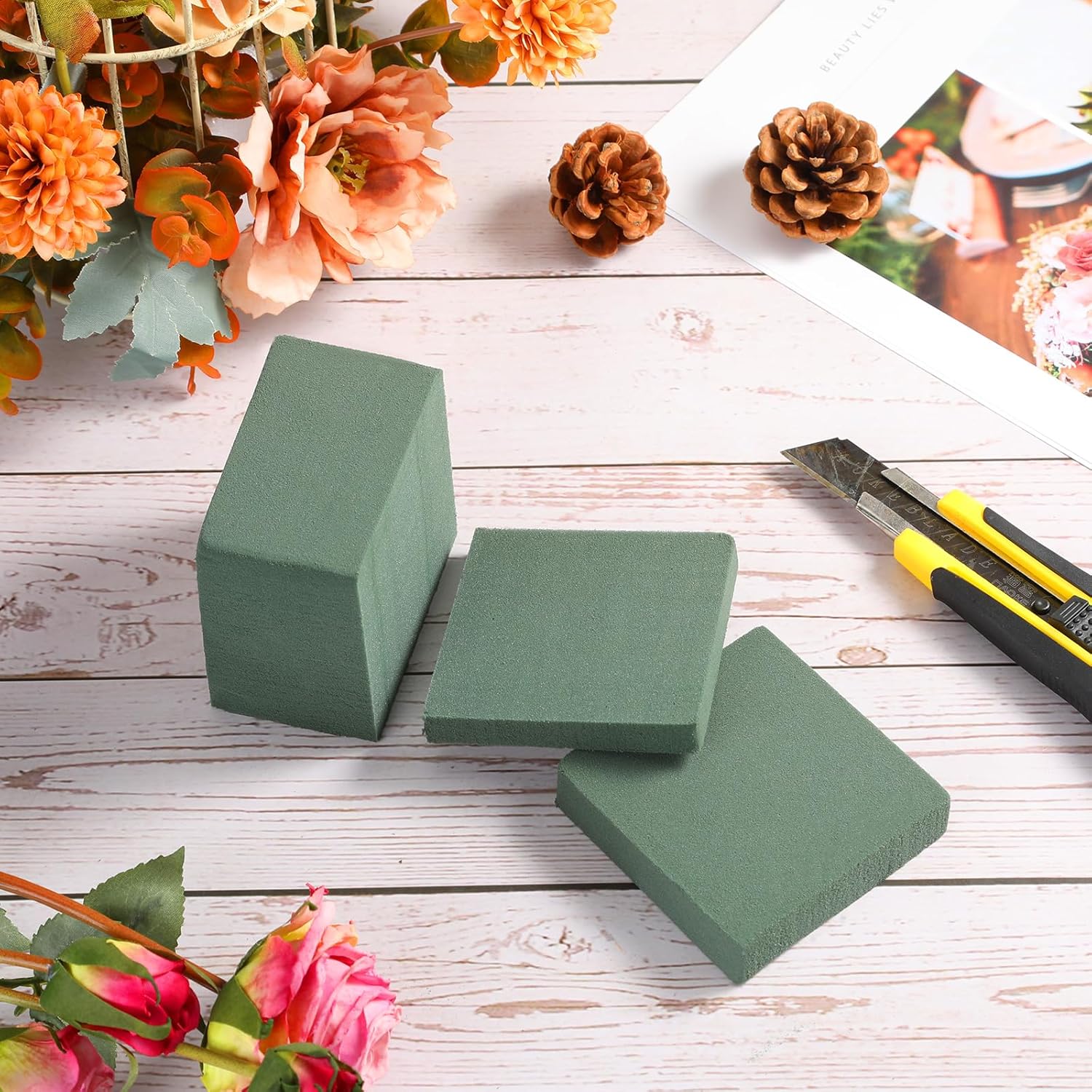 Gerrii 40 bloques de espuma floral para arreglos florales, plantas de ladrillo de espuma de floristería, flores secas y húmedas, suministros verdes