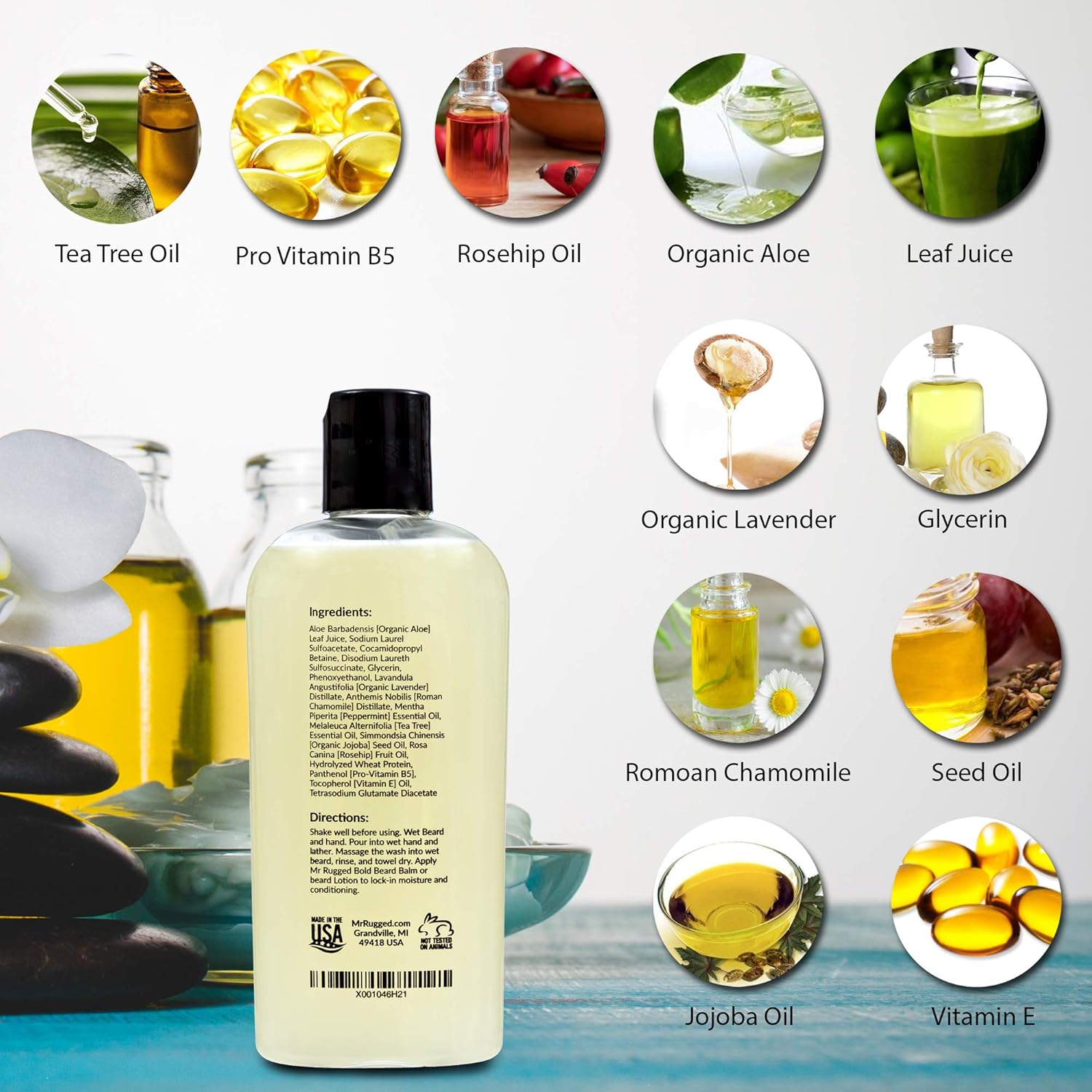 Mr Rugged Jabón y acondicionador de barba para hombres (menta 2 en 1, botella de 4 onzas) champú natural para barba suave – fortalece y mejora el
