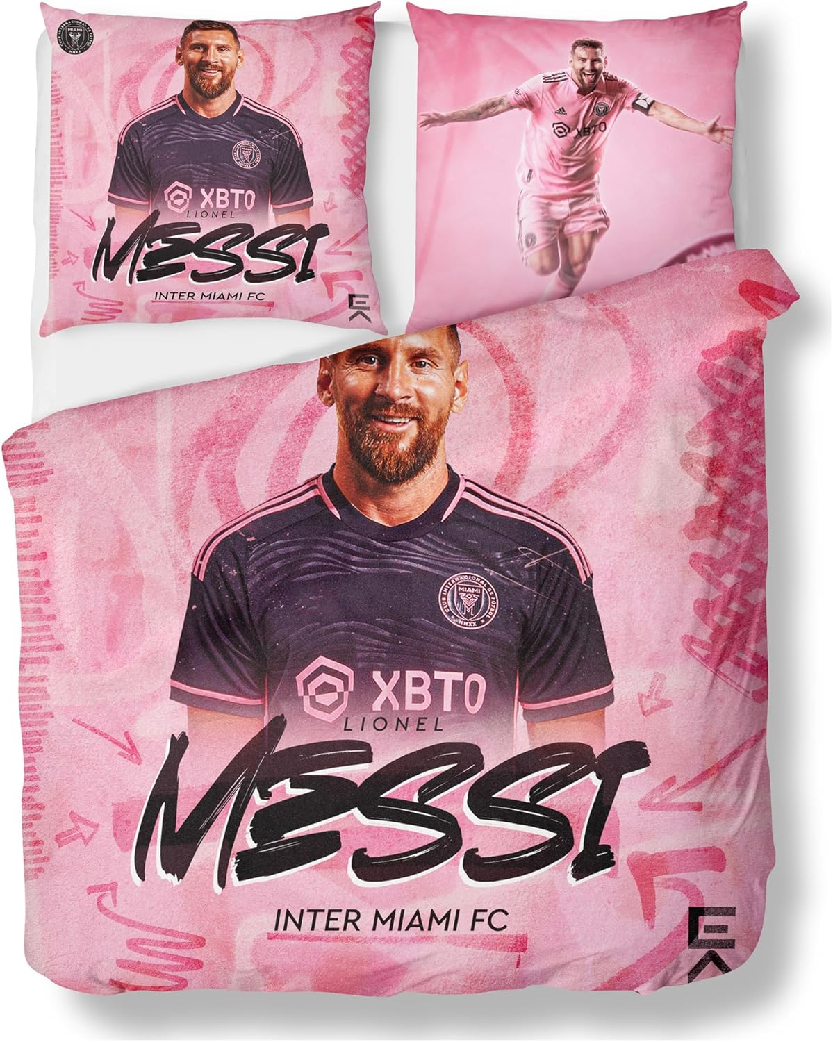 Aimery Miami – Juego de ropa de cama de fútbol, juego de funda de edredón de fútbol rosa, juego de ropa de cama de fútbol de microfibra suave, 3