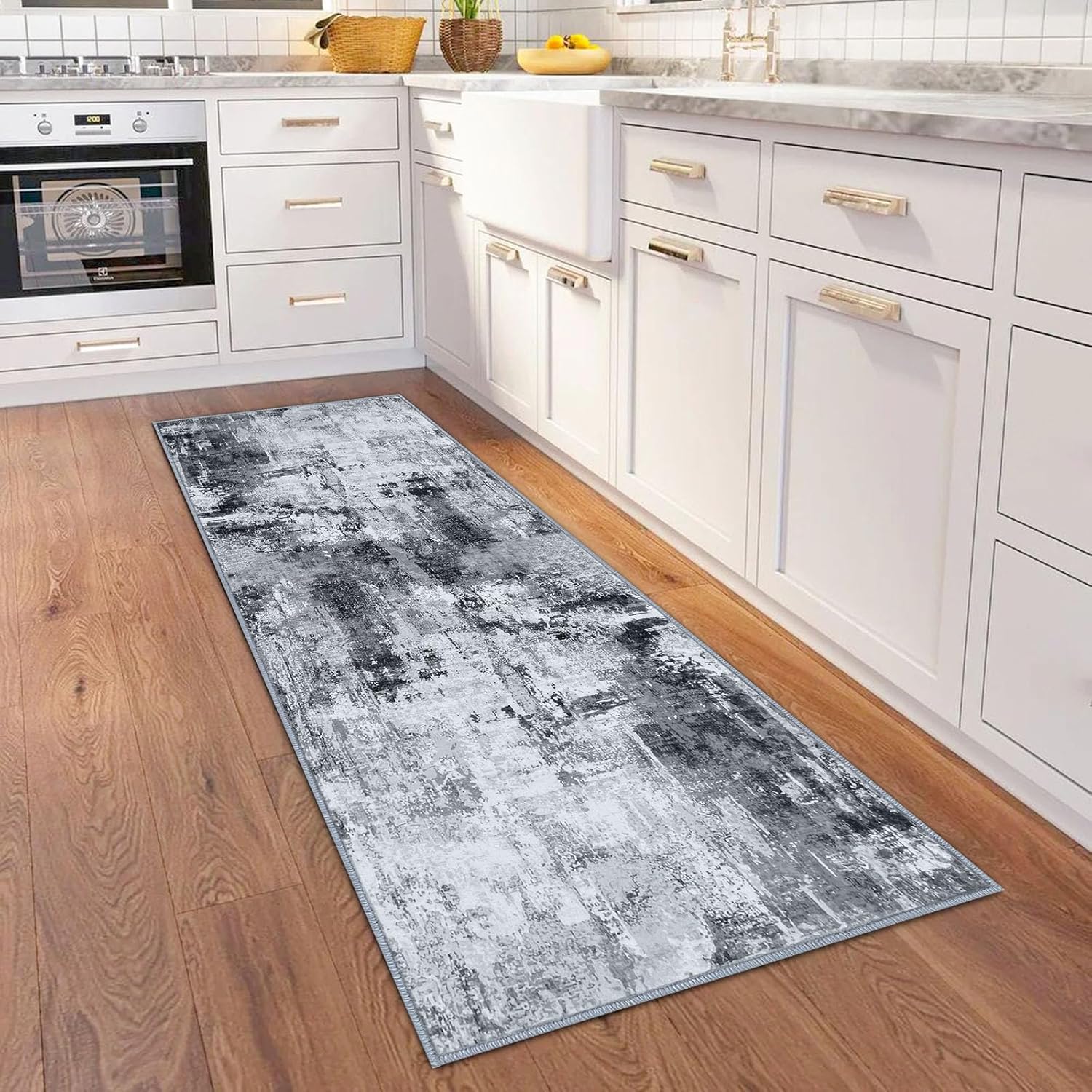 KOZYFLY Alfombra moderna abstracta de 2 x 6 pulgadas, lavable, color gris, para pasillos, cocina, alfombra antideslizante para pasillo de