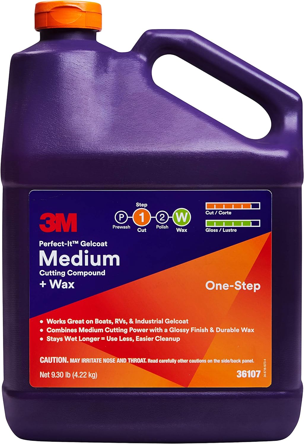 3M Perfect-It Gelcoat – Compuesto de corte medio + cera, 36107, 1 galón, proceso de un solo paso, P1500 y arañazos más finos, removedor de oxidación