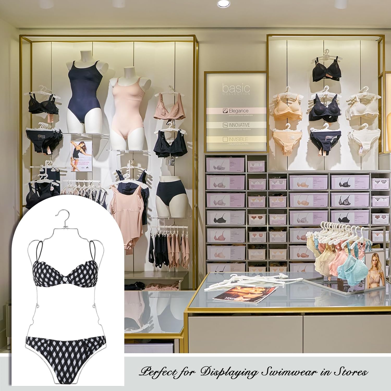 15 perchas plegables con forma de cuerpo para bikini, colgador de alambre para traje de baño, organizador de lencería de metal, perchas para trajes