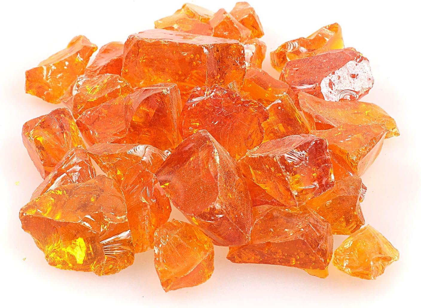 Grava de vidrio reflectante de alto brillo, gemas de fuego, gotas de fuego, rocas de vidrio de fuego, chips de piedras para hoguera, pecera,