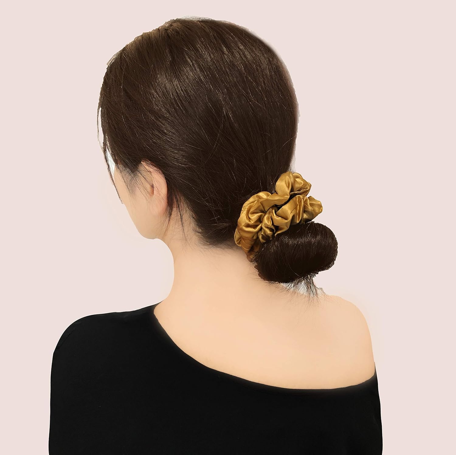 Coleteros de seda, lazos para el cabello de seda de morera pura, 22 momme, grandes (negro, paquete de 2)