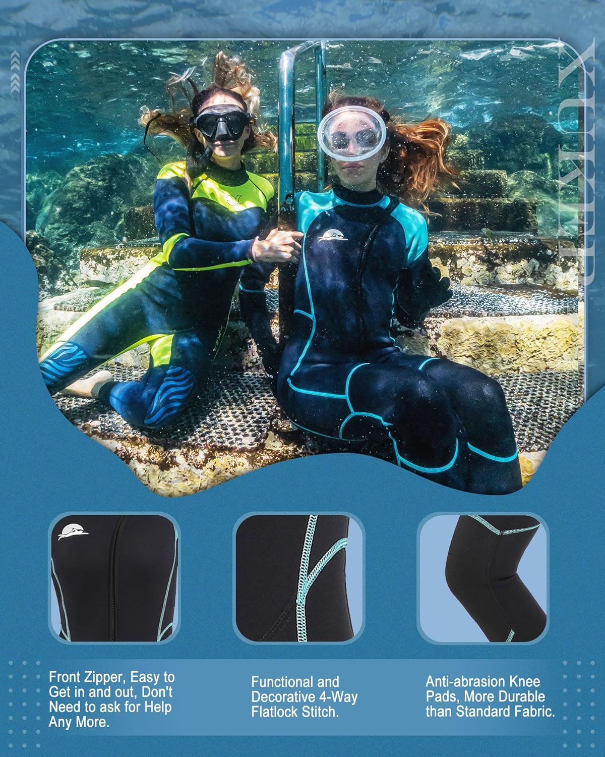 XUKER Traje de neopreno para mujer y hombre, 0.079 in, 0.118 in, neopreno con cremallera frontaltrasera en agua fría, traje de buceo de cuerpo